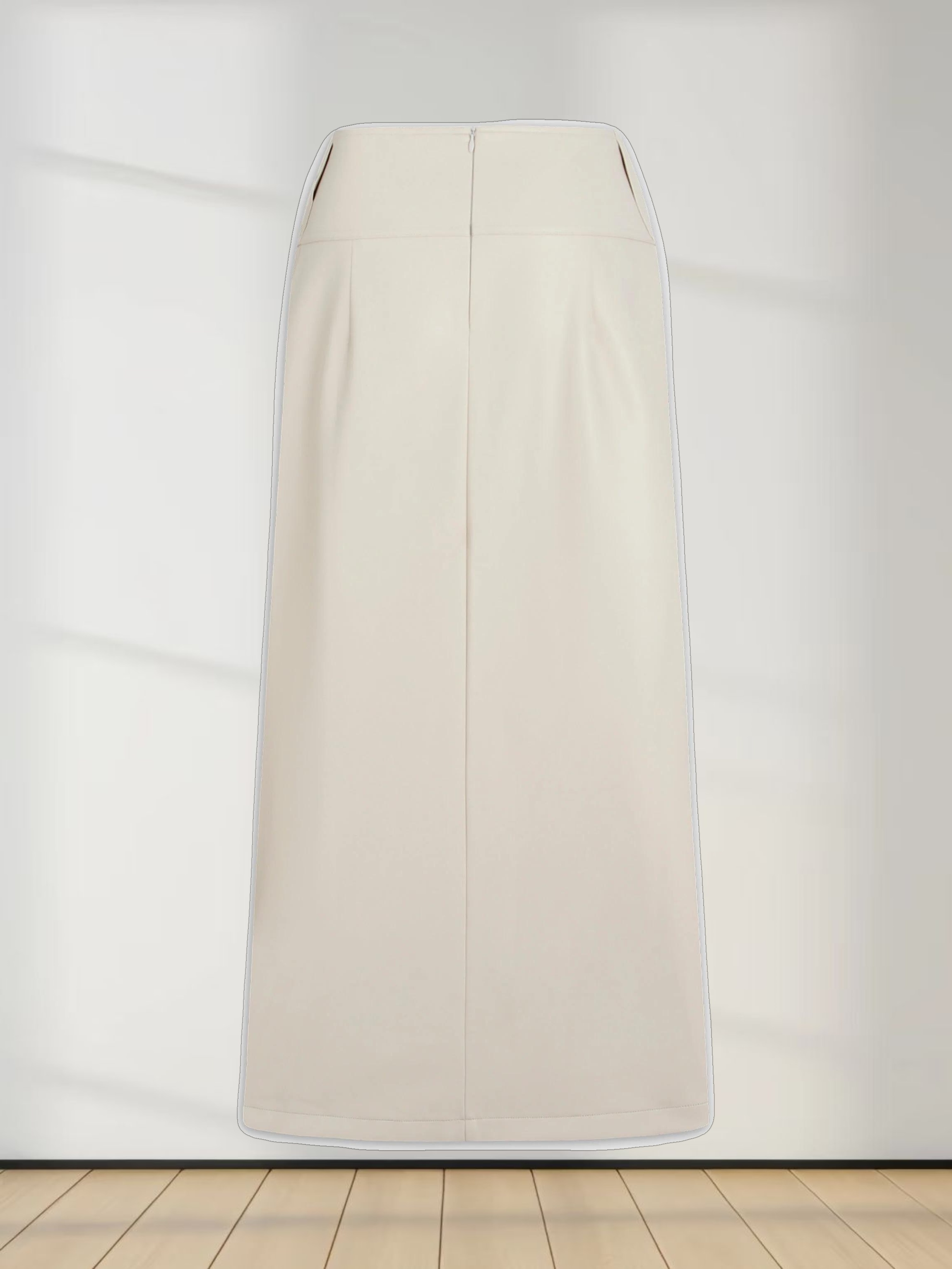 Leather Inverted Pleat Skirt-Ivory
