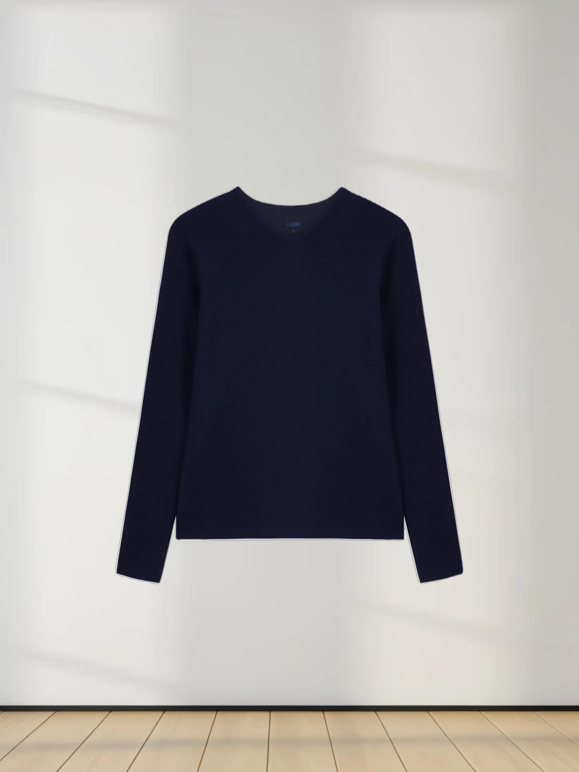 BASIC HIGH V TEE LS-NAVY