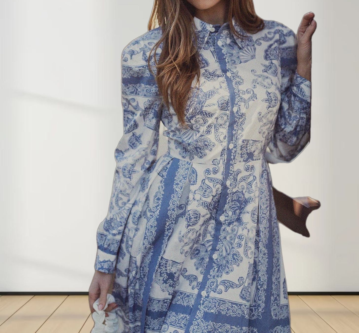 Royal Damask Dress-Blue