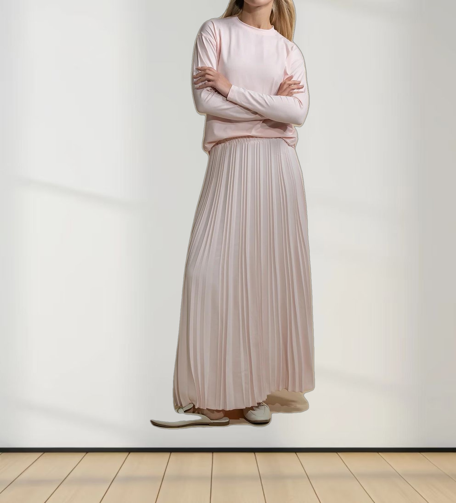 Crepe Pleated Maxi Skirt-Pink