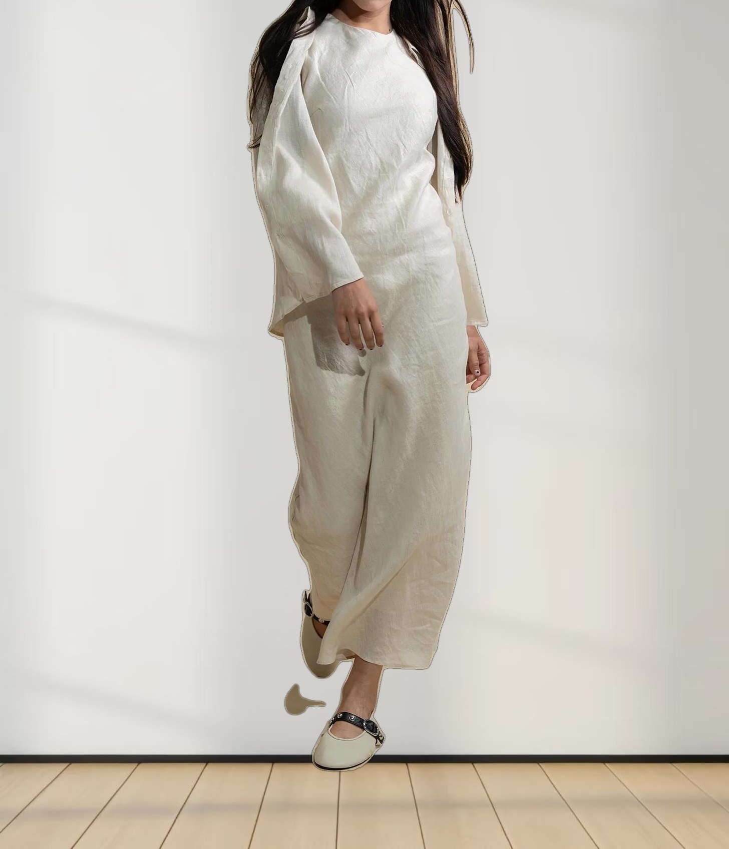 Linen A-Line Slip Dress-Ecru