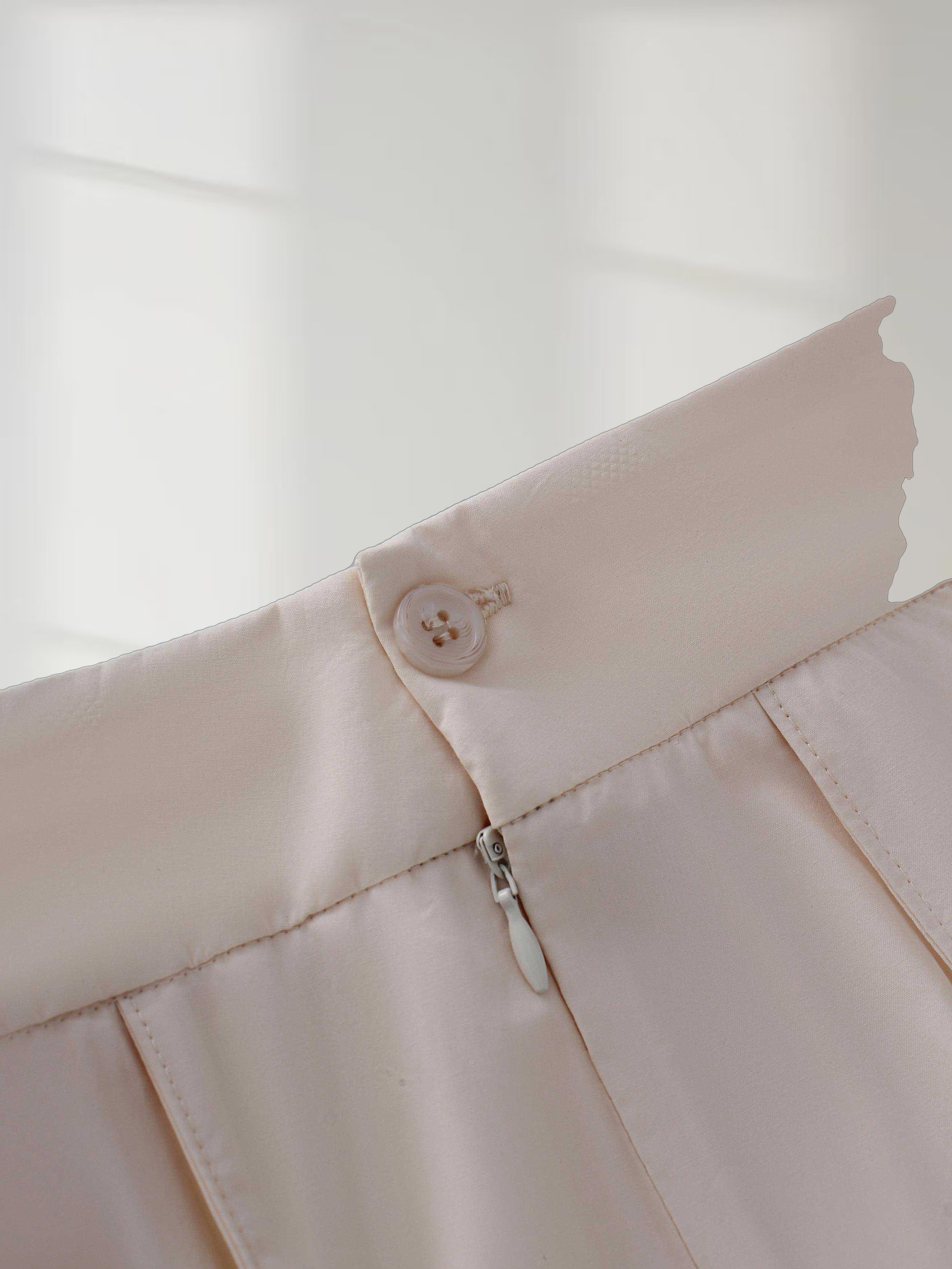 Cotton Pleated Skirt-Cream