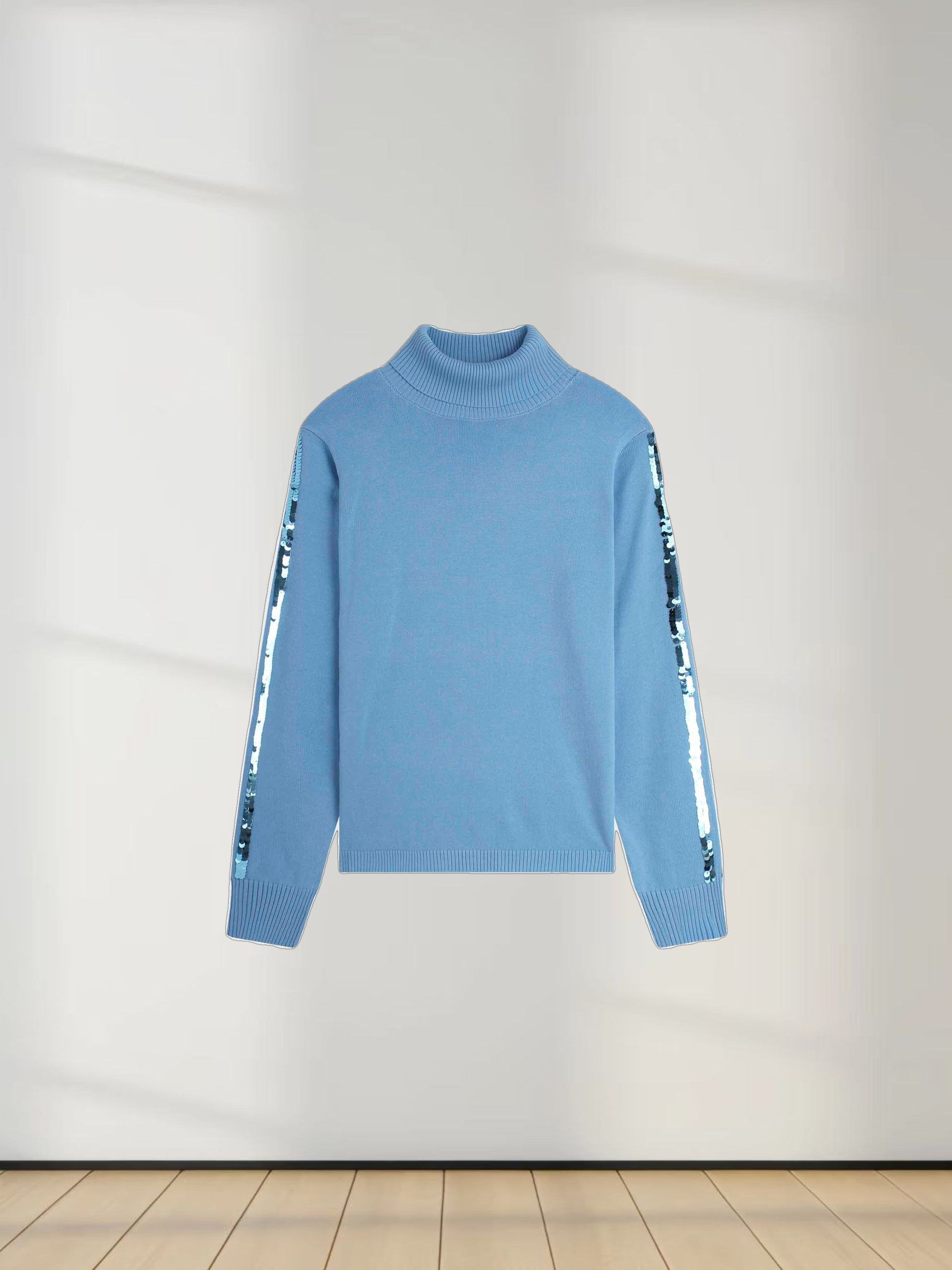 Sequin Trim Sweater-Ice Blue