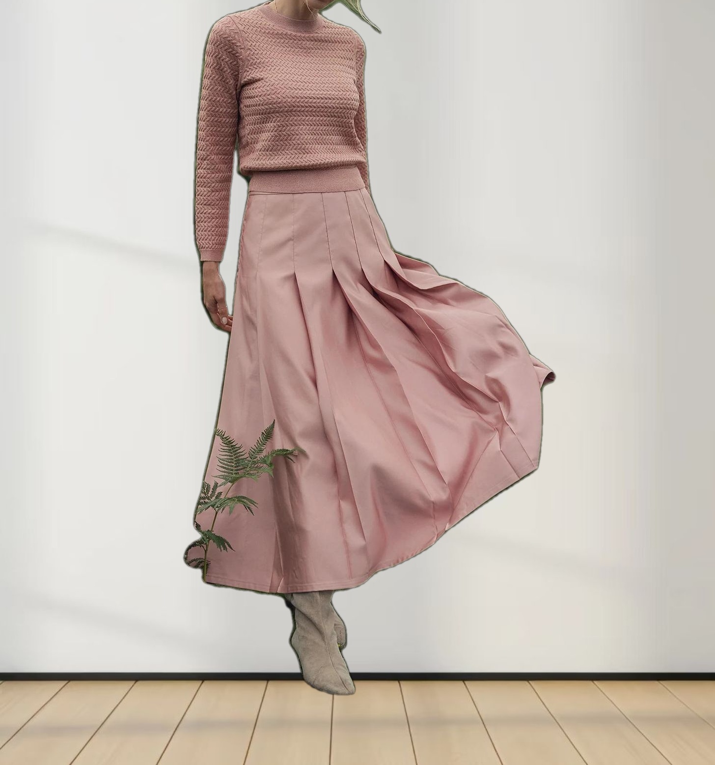 Textured Lurex Crew Sweater-Blush