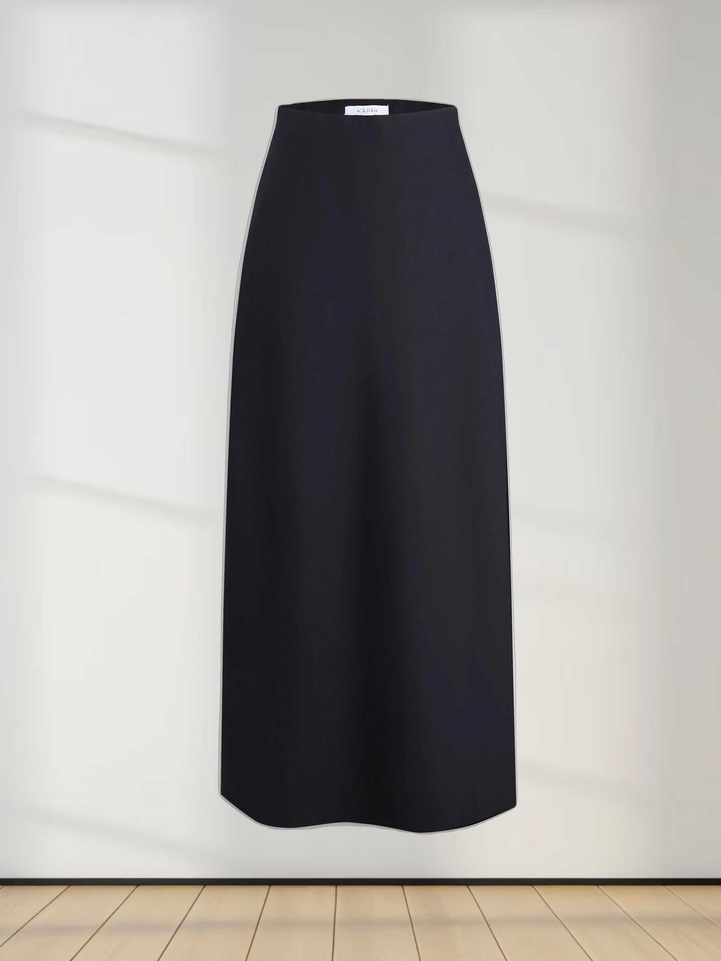 Wool Blend Slip Skirt-Navy