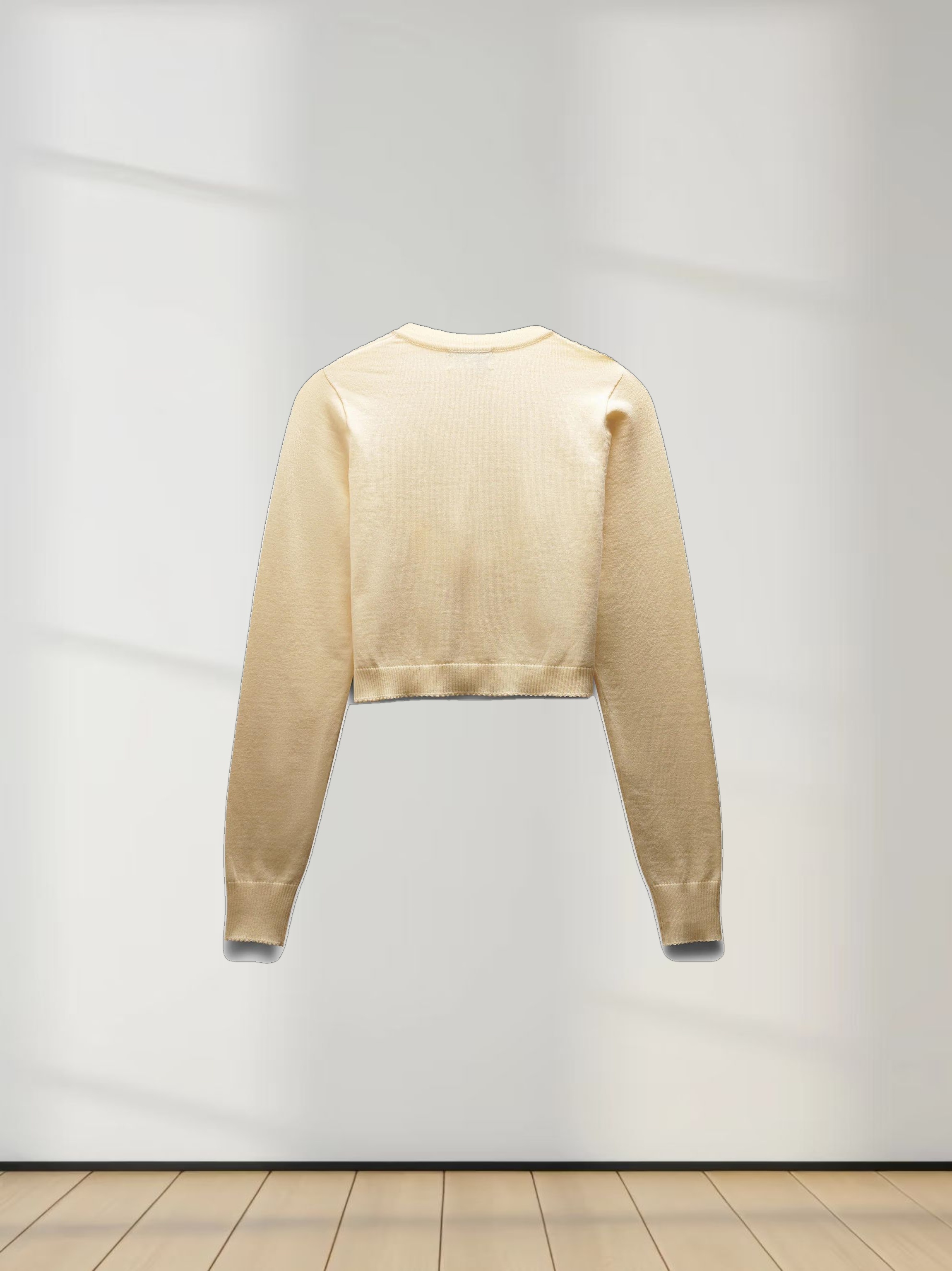 Trim Detail Crew Crop Cardigan-Yellow