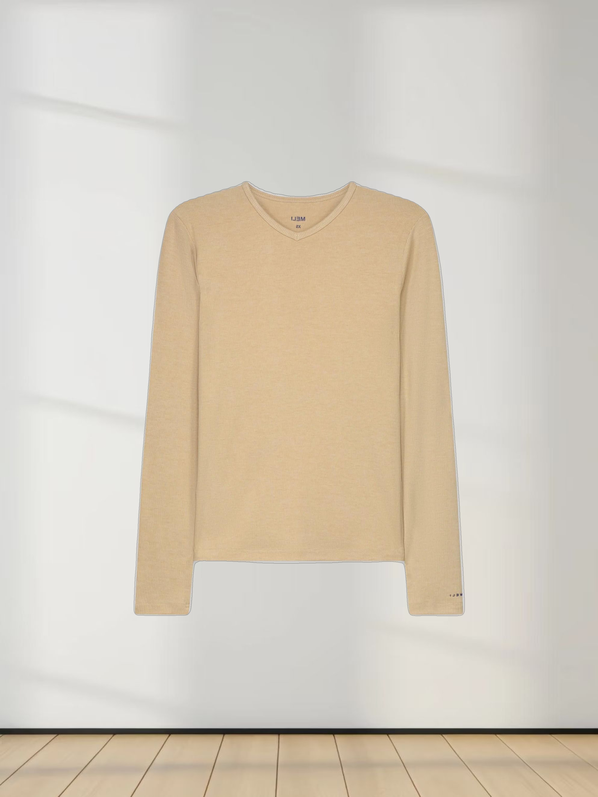 RIBBED HIGH V LS-LIGHT TAN