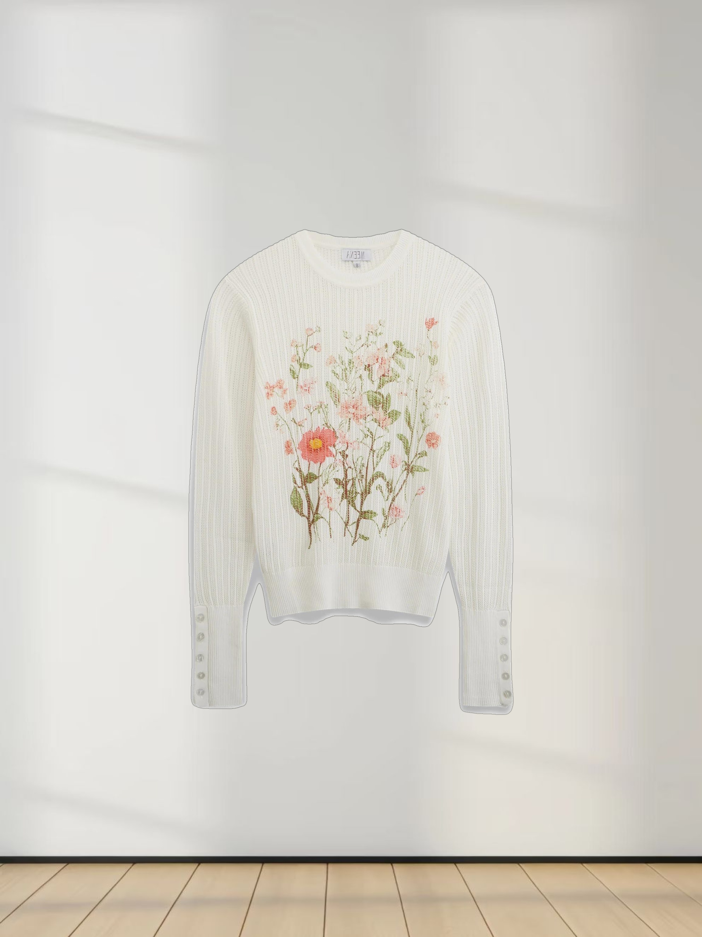 Printed Pointelle Sweater-White