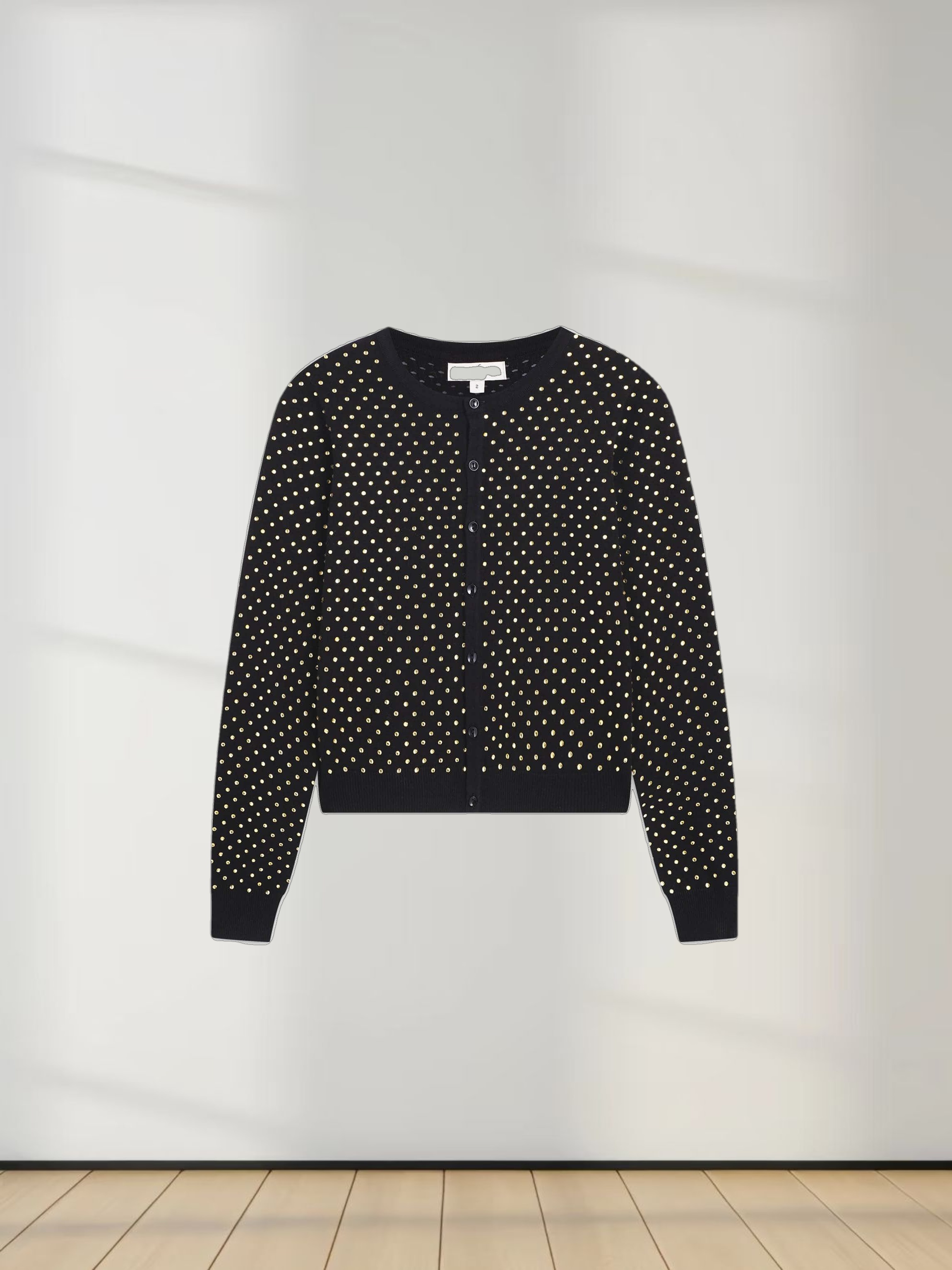 Open Knit Diamond Crew Cardigan-Gold