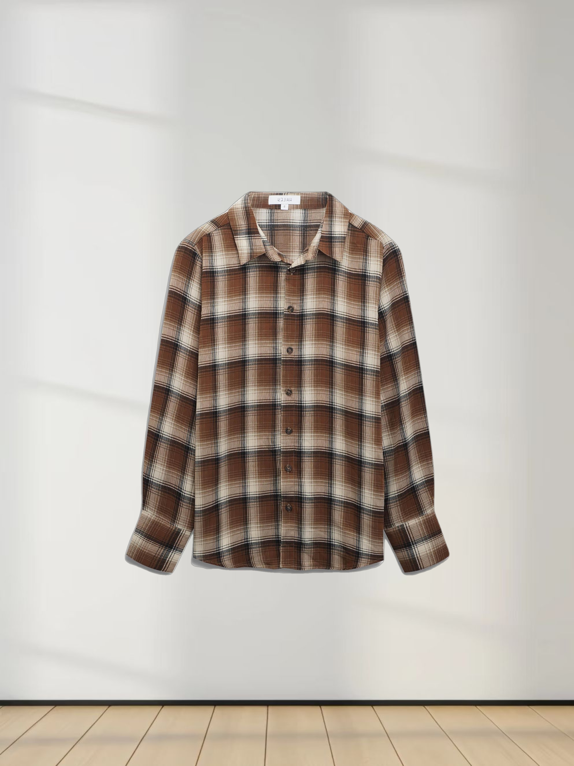 Button Down Blouse-Brown Plaid