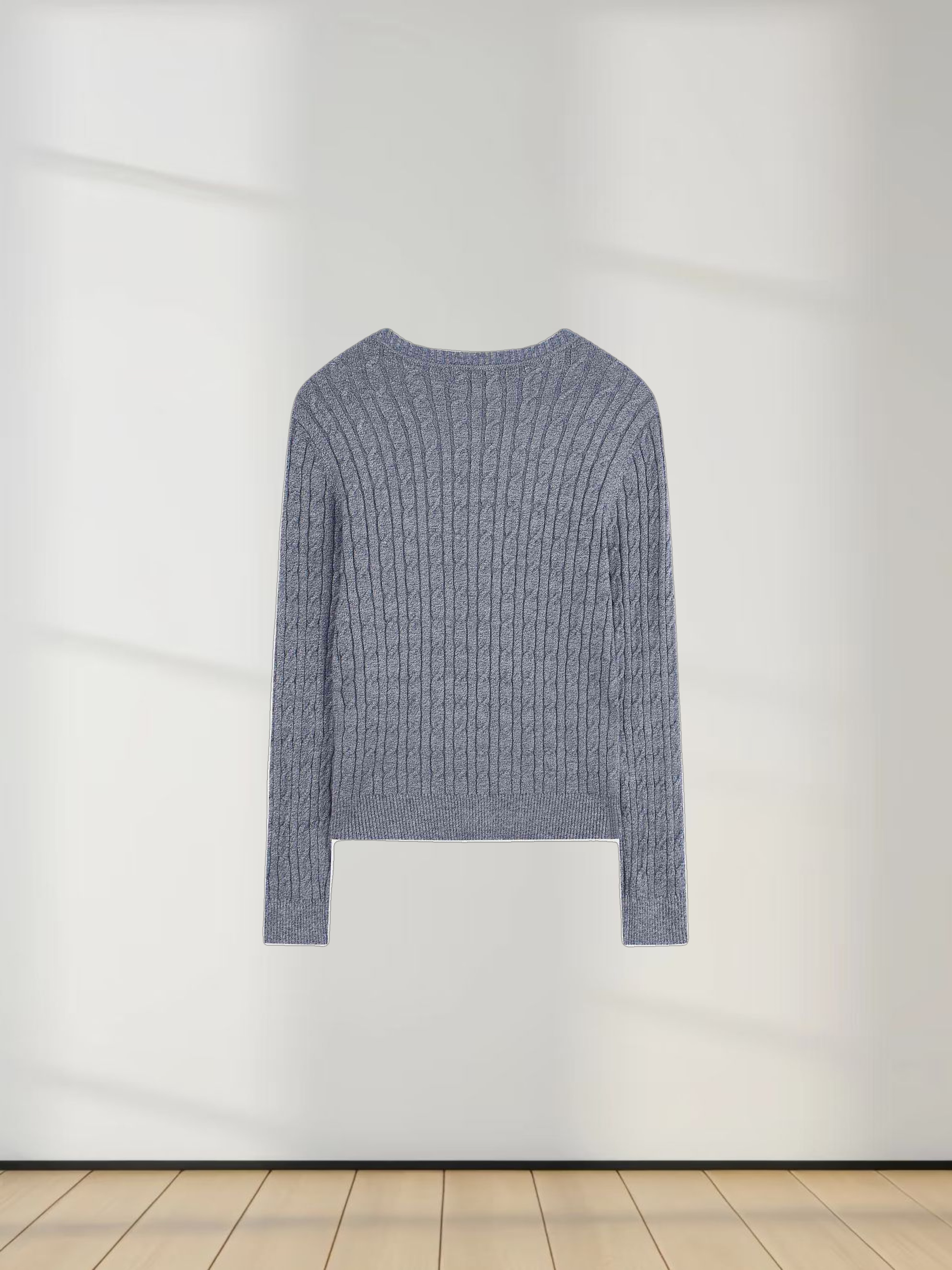 Knit Cable Sweater-Heathered Blue