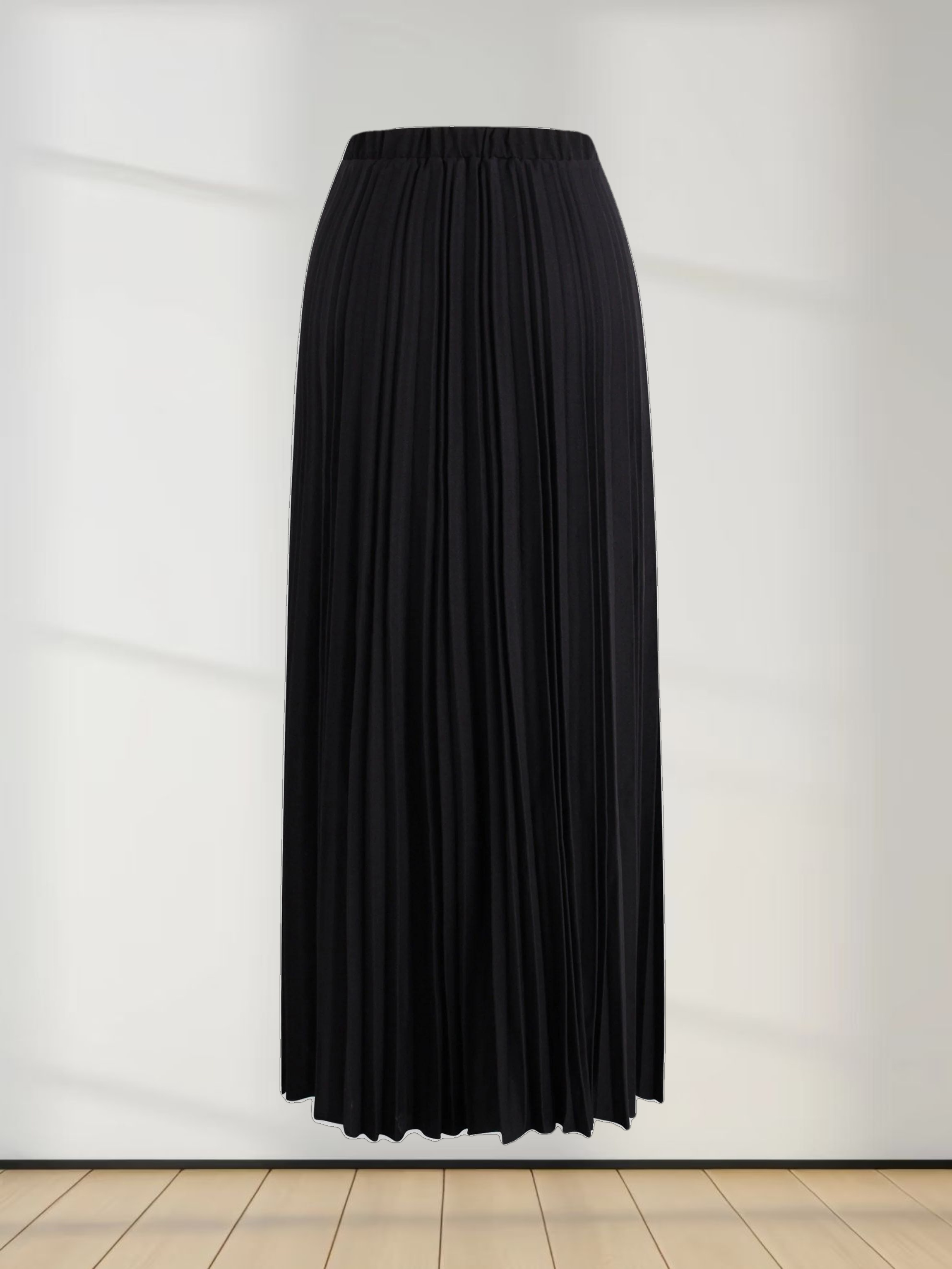 Denim Pleated Skirt-Black