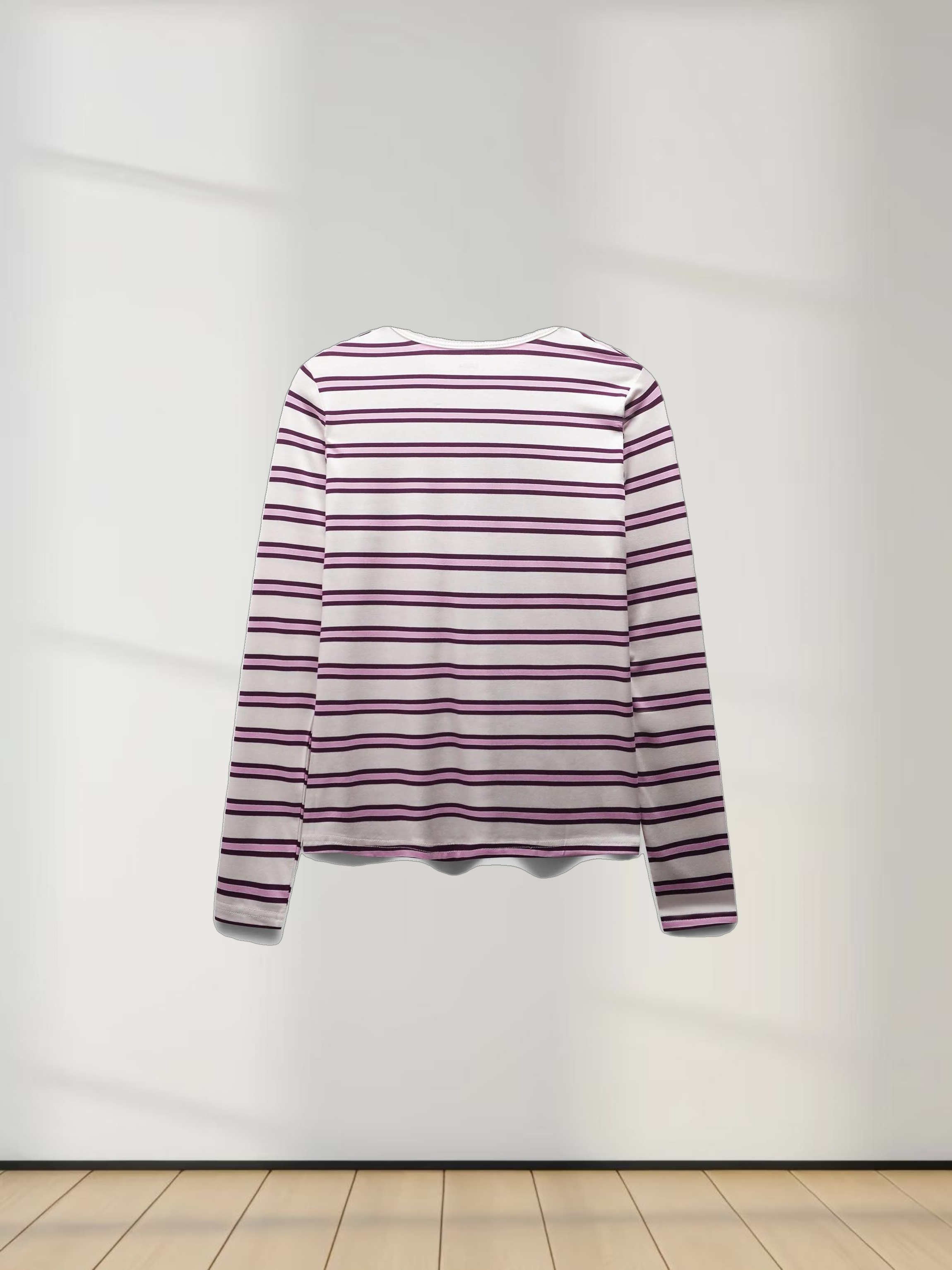 Flat Striped High V Long Sleeve-Raspberry/Pink