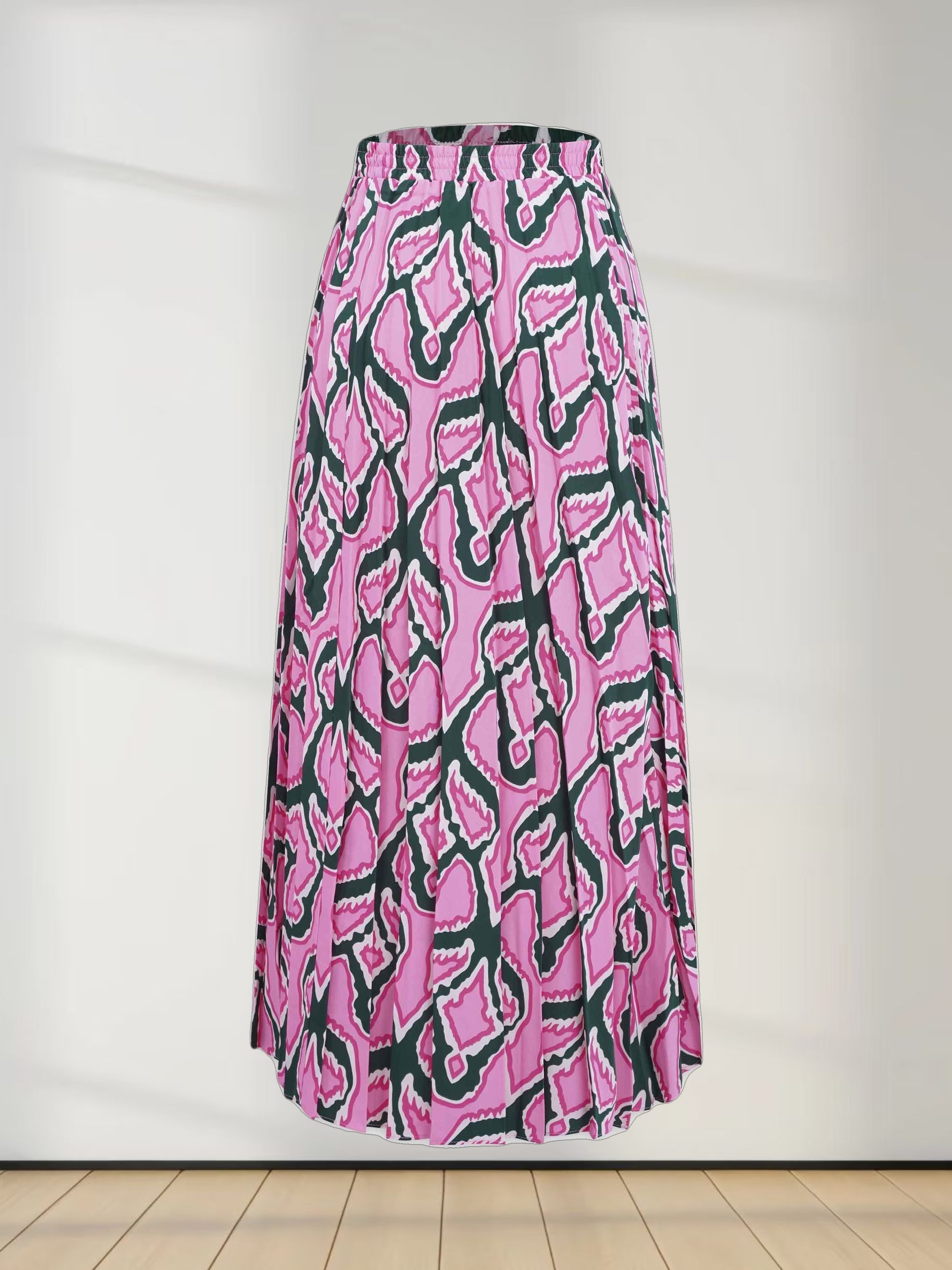 Covered Band Pleated Skirt- Pink/Green