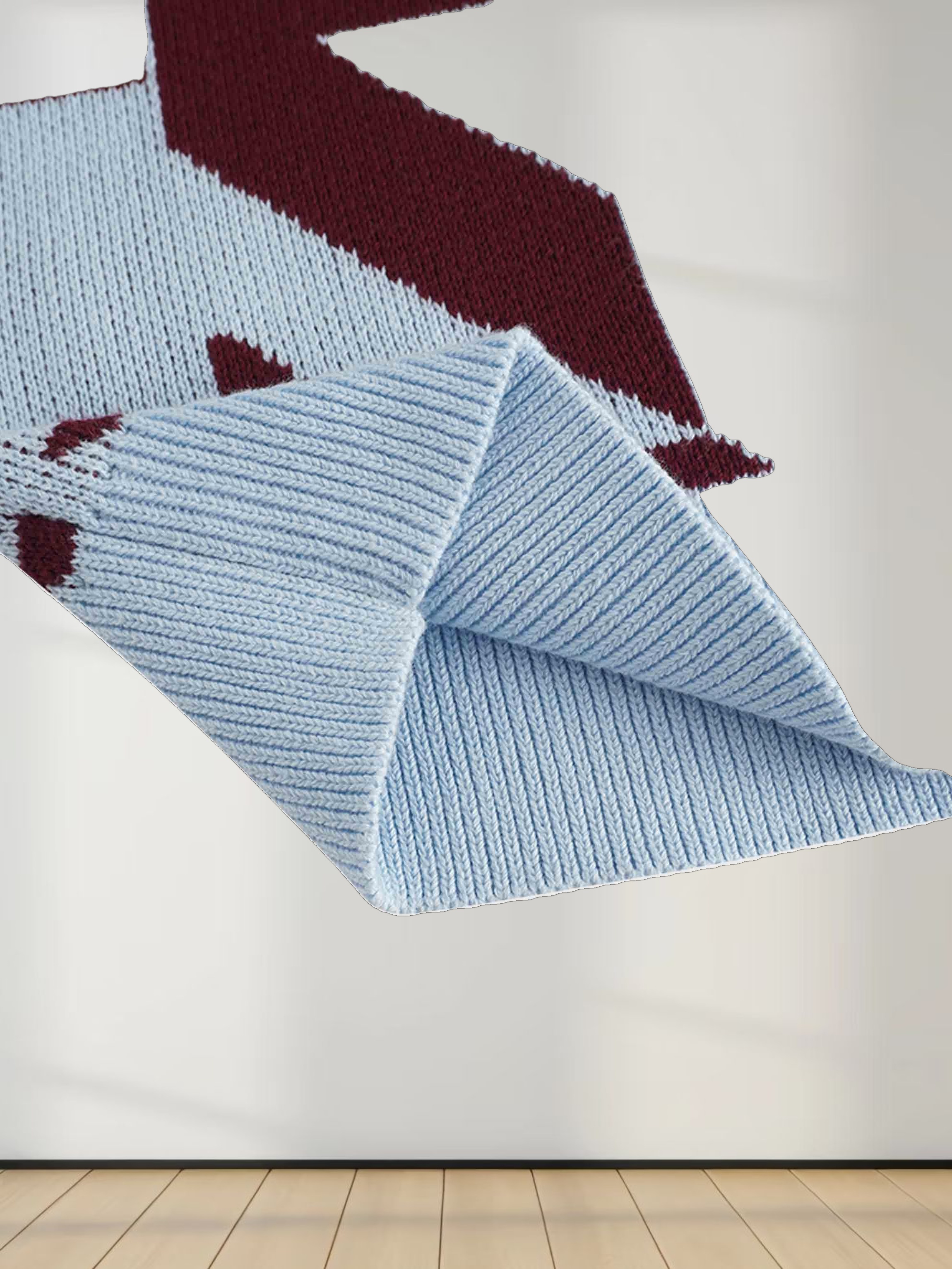 Oversized Houndstooth Sweater-Light Blue/Burgundy