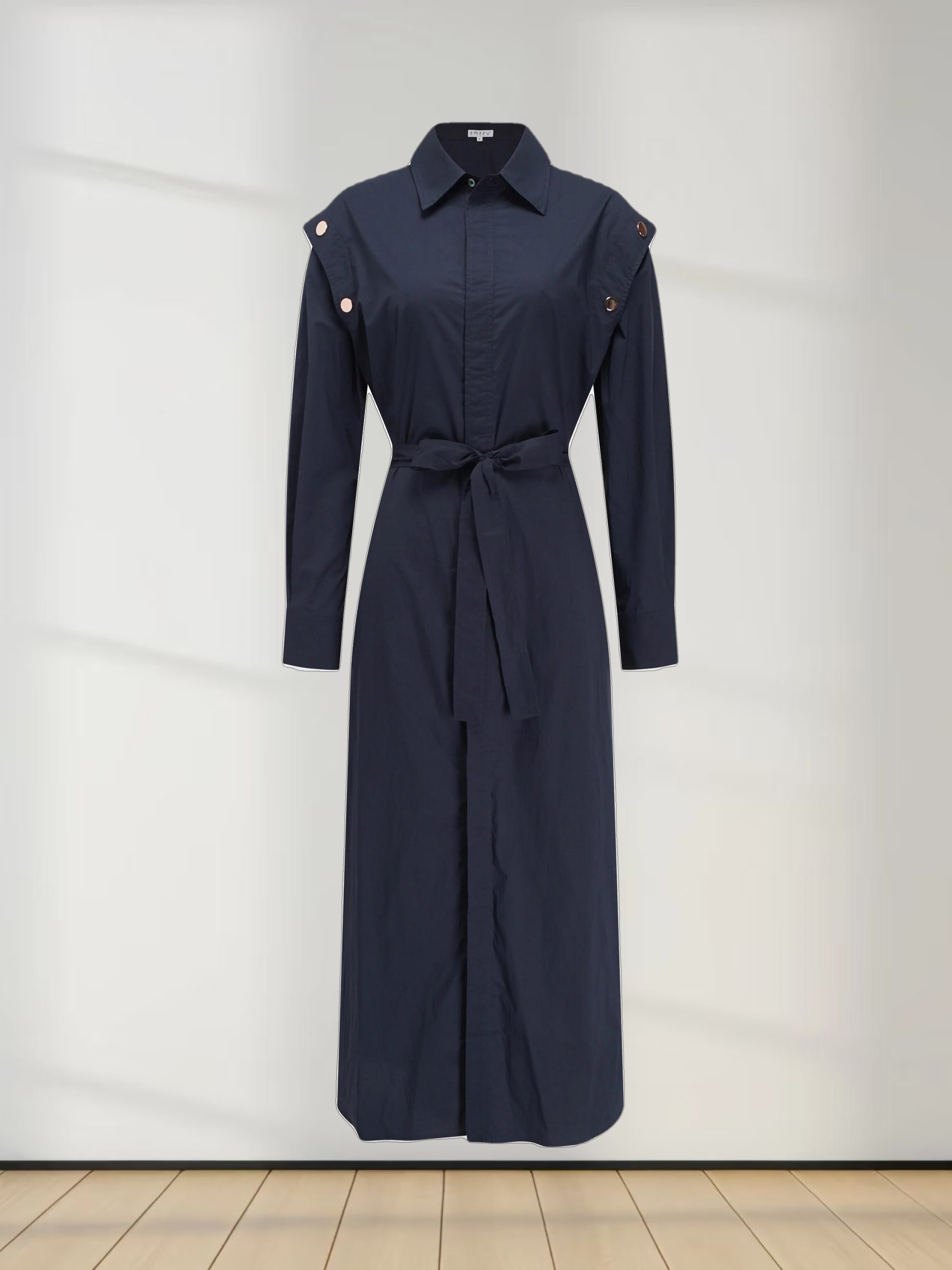 Button Overlay Shirtdress-Navy