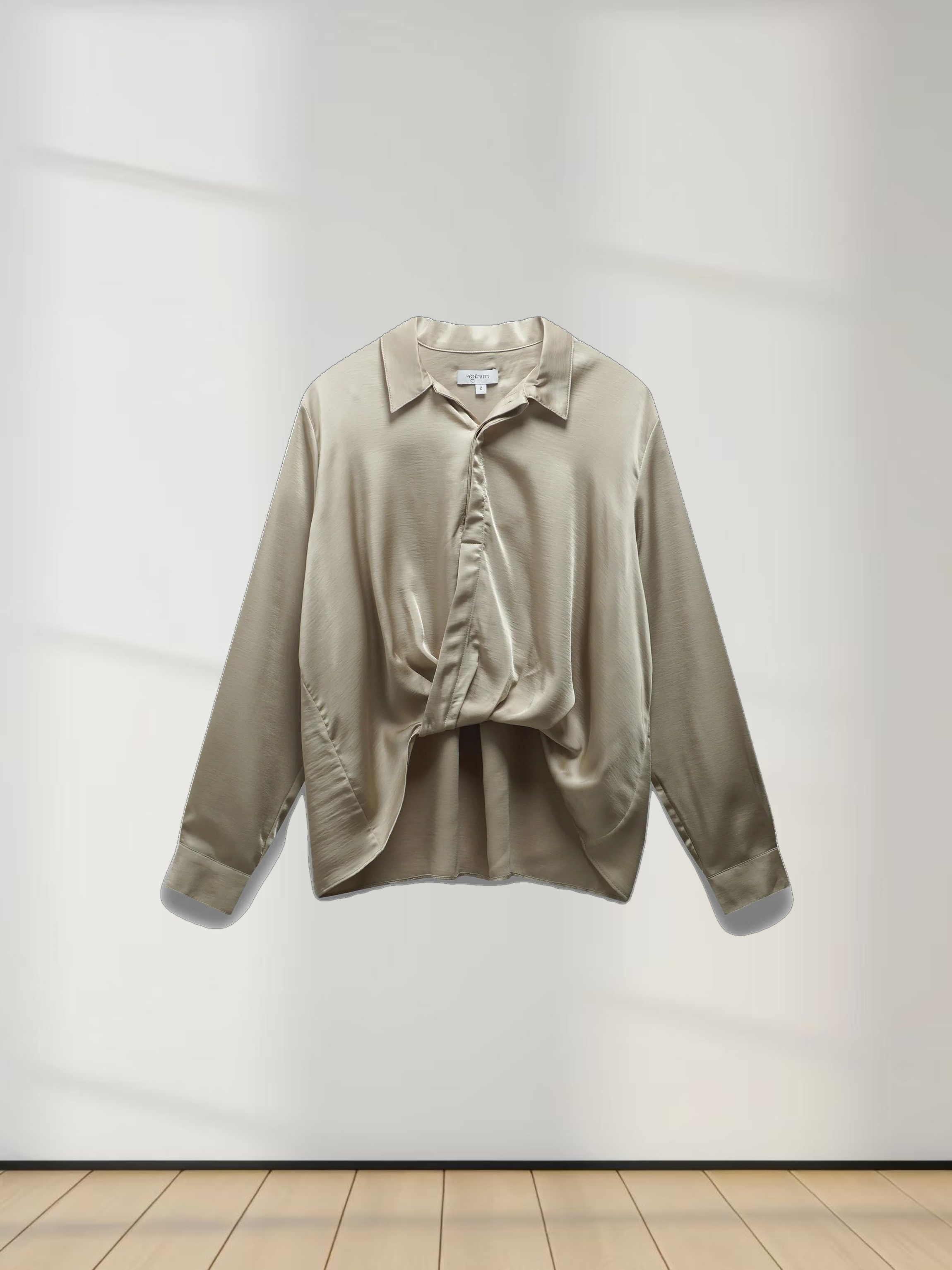 High/Low Faux Satin Crossover Top-Celery Green