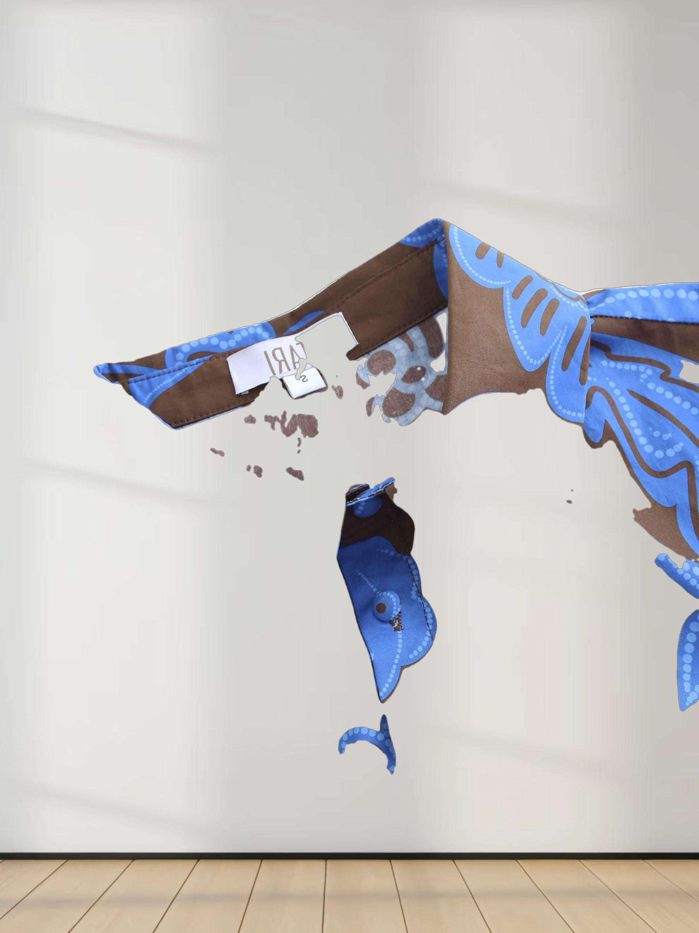 Elastic Waist Tiered Shirtdress-Brown/Blue Floral