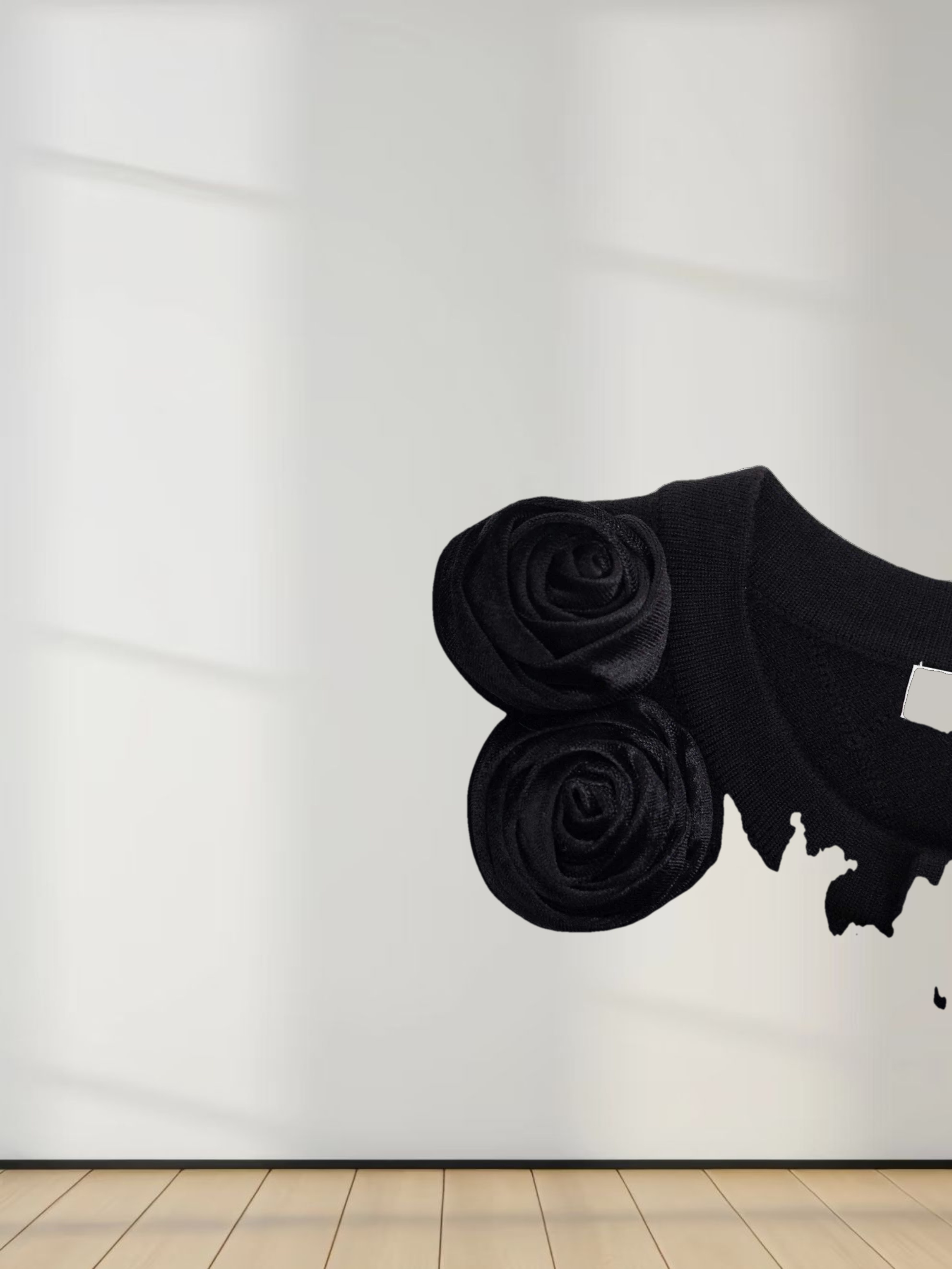 Velvet Detail Pointelle Crew Cardigan-Black/Black