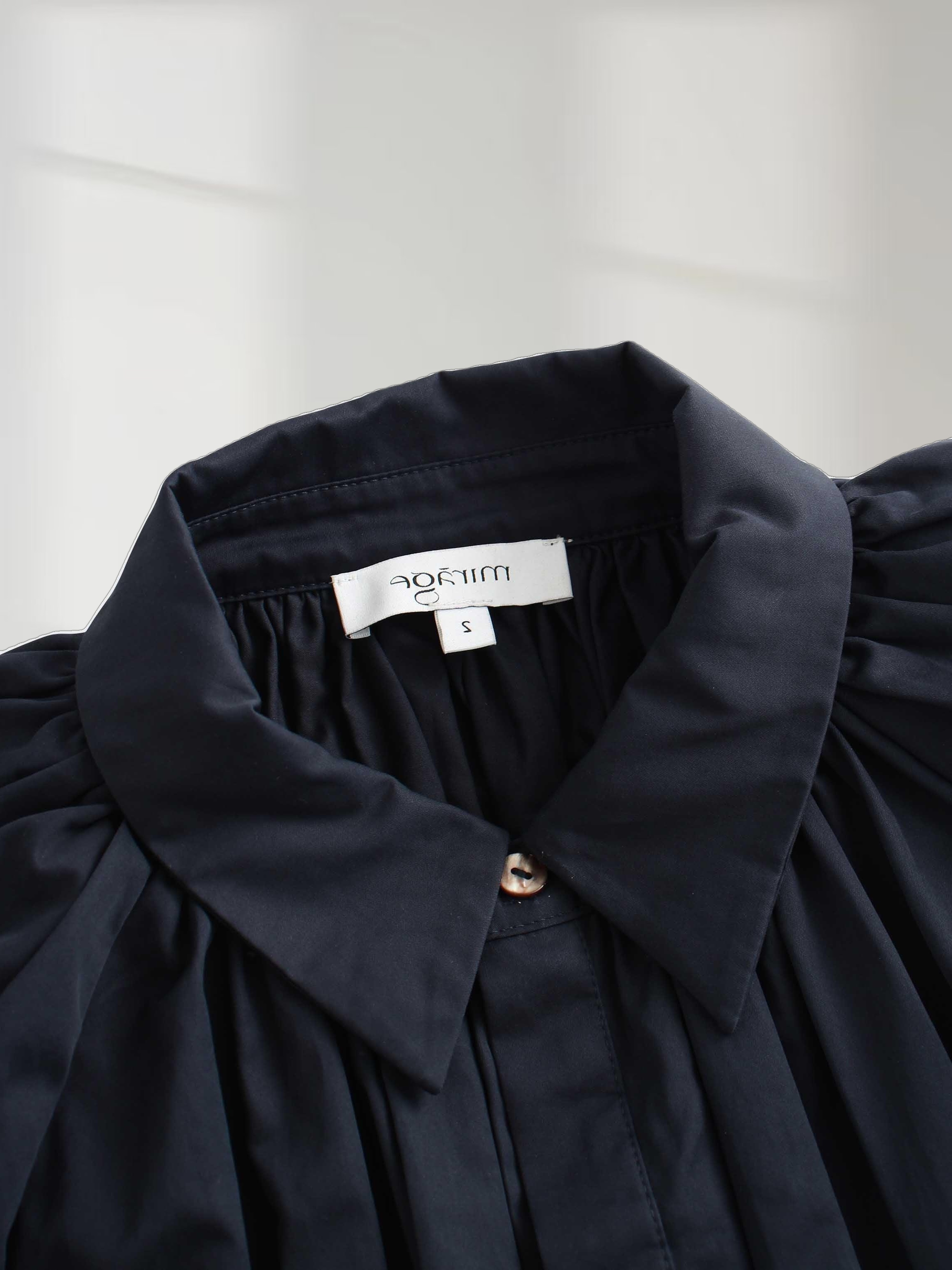 Pleat Front Button Down Dress-Navy