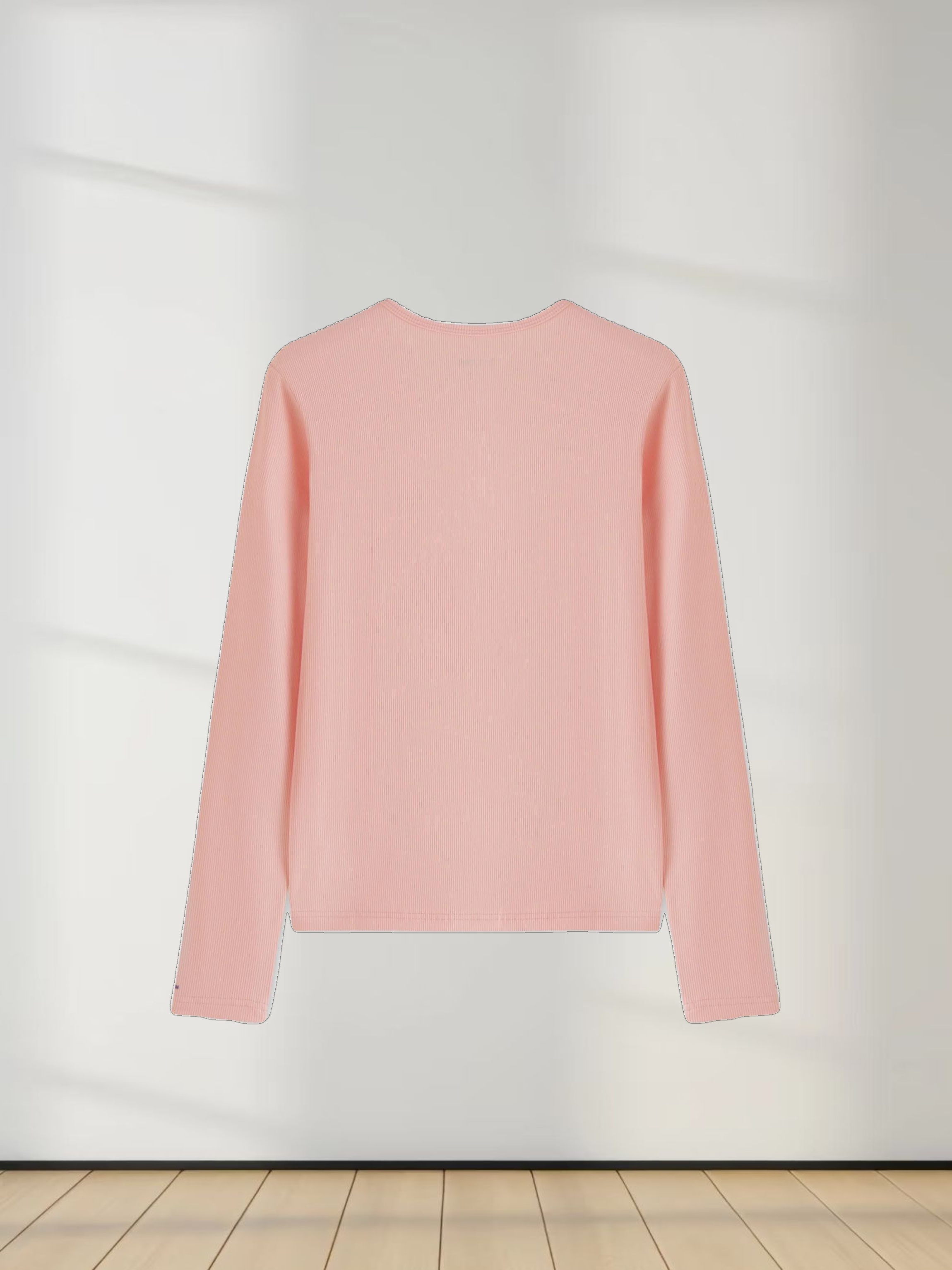 High V Ribbed Tee LS-Peach