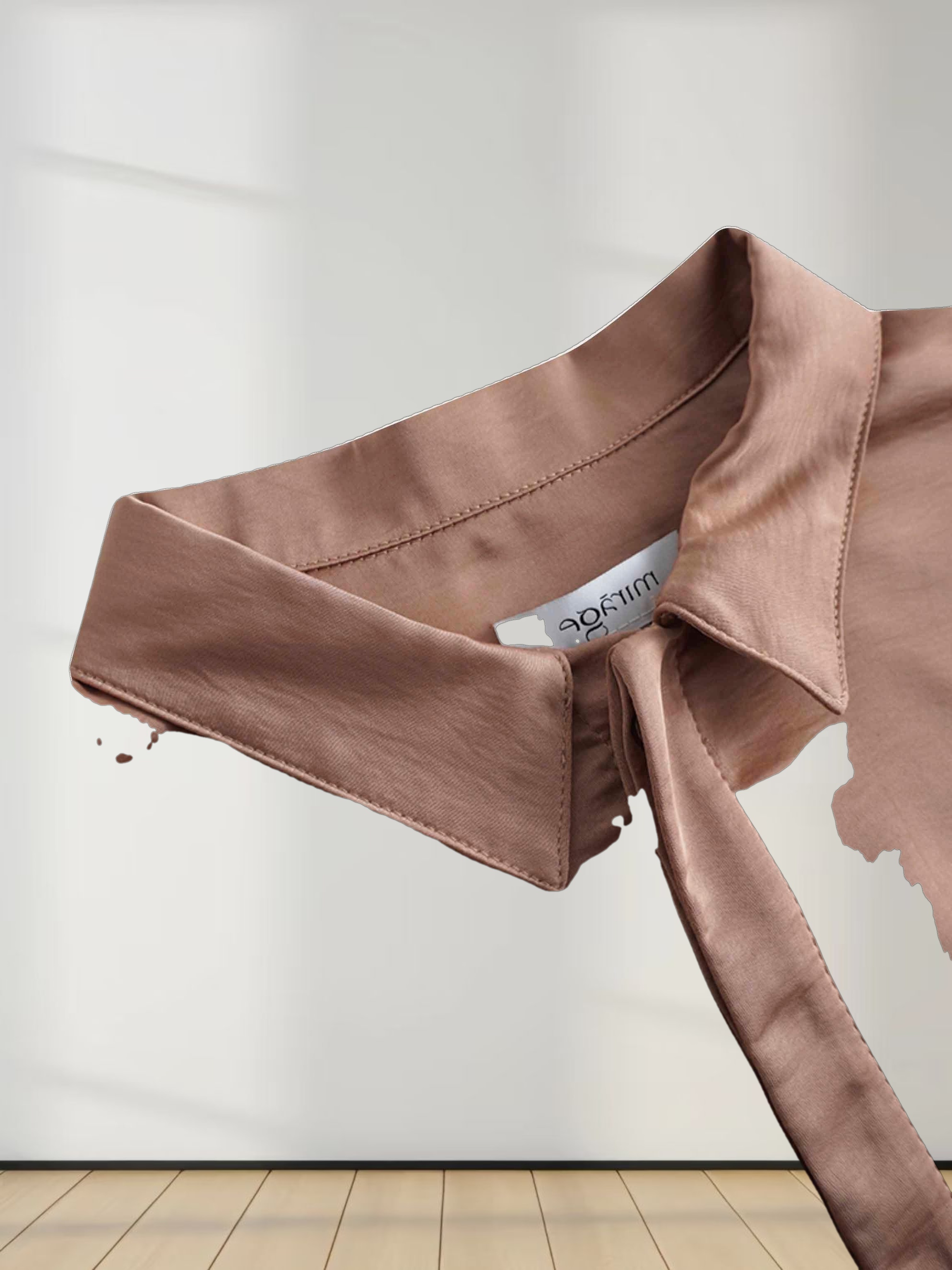 High/Low Faux Satin Crossover Top-Taupe