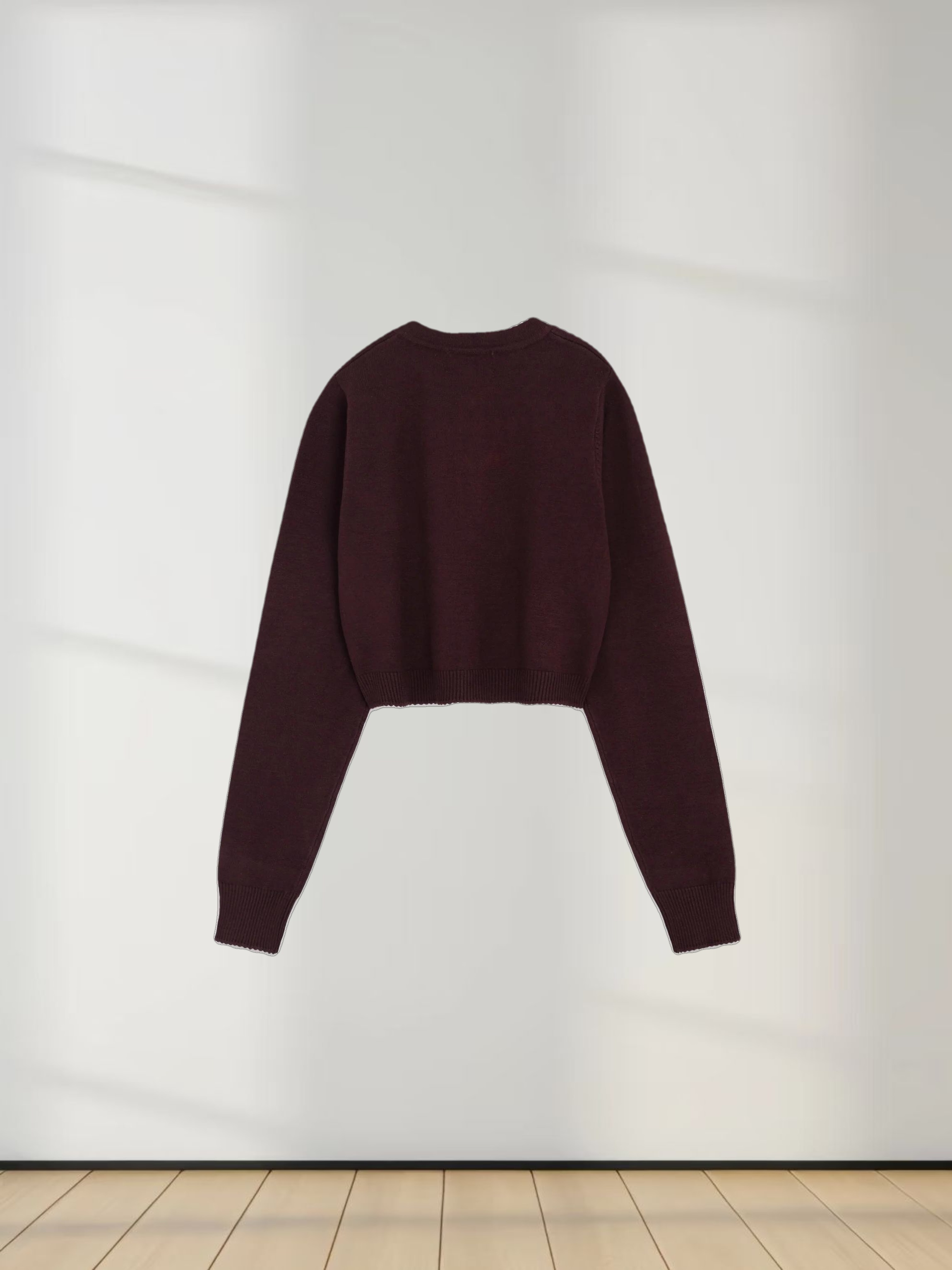 Trim Detail Crew Crop Cardigan-Chocolate Brown