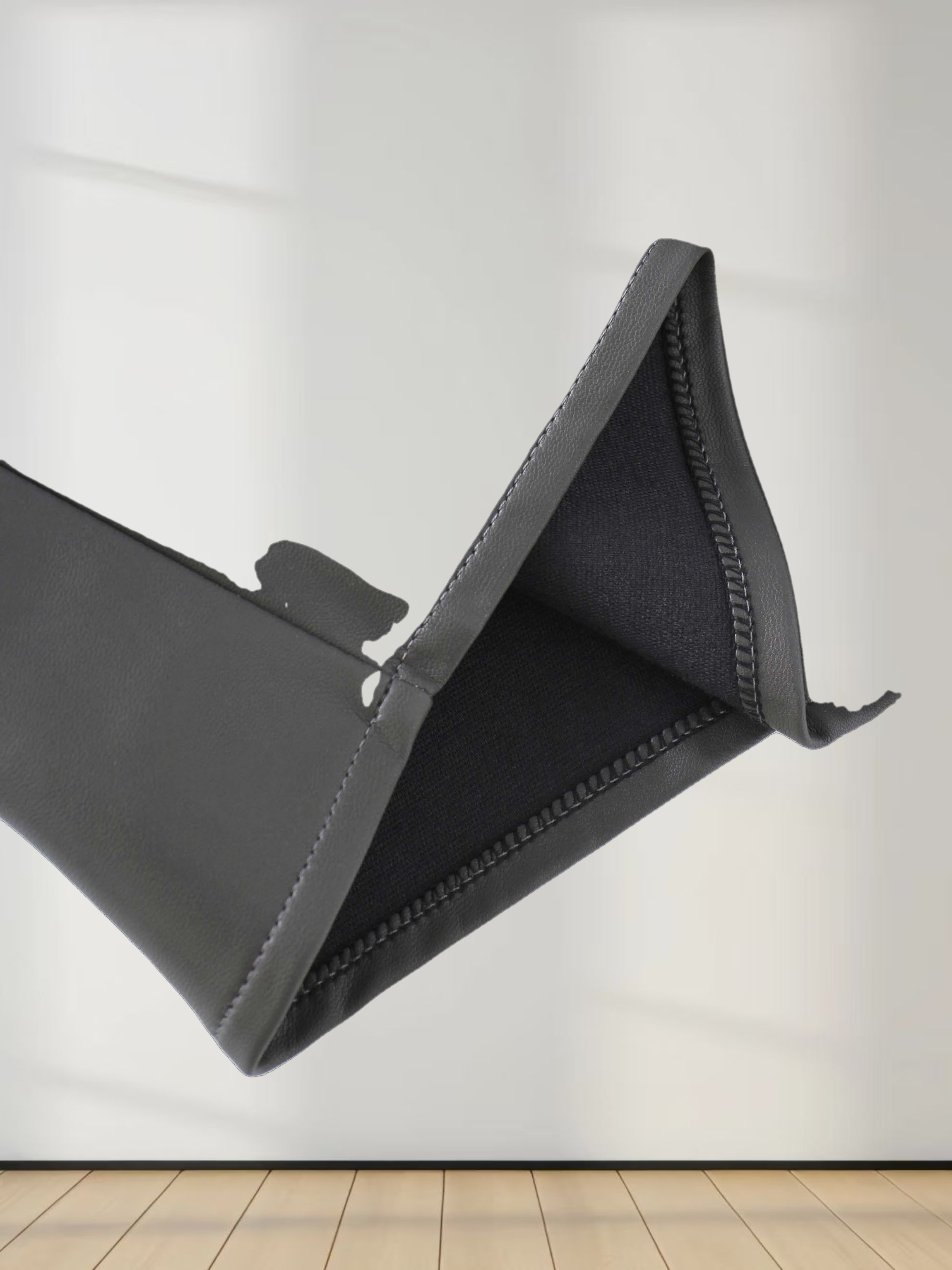 Two Tone Leather Skirt-Black/Grey