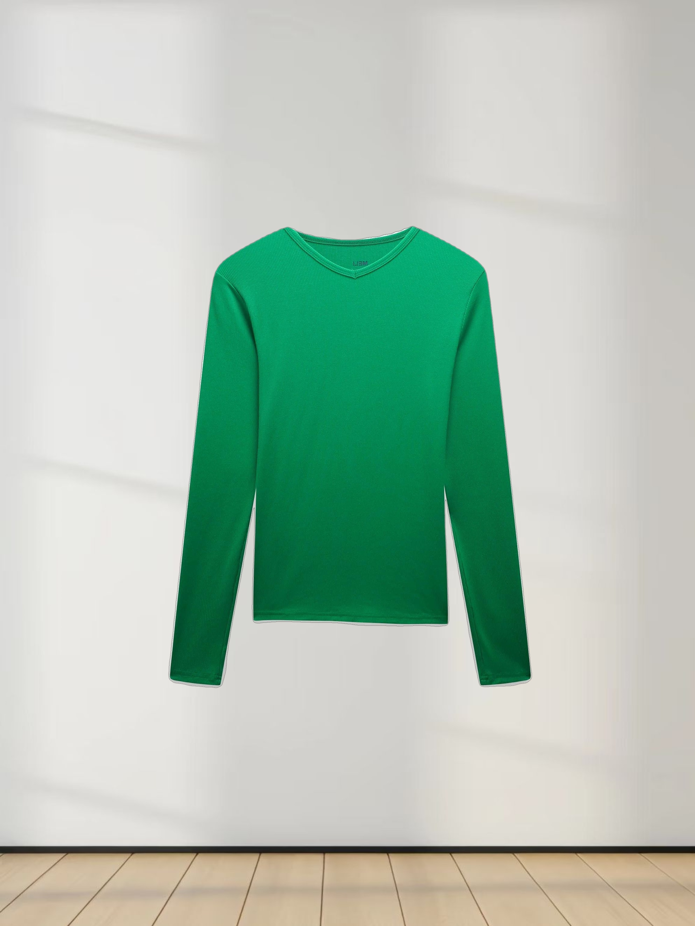 RIBBED HIGH V TEE LS-KELLEY GREEN