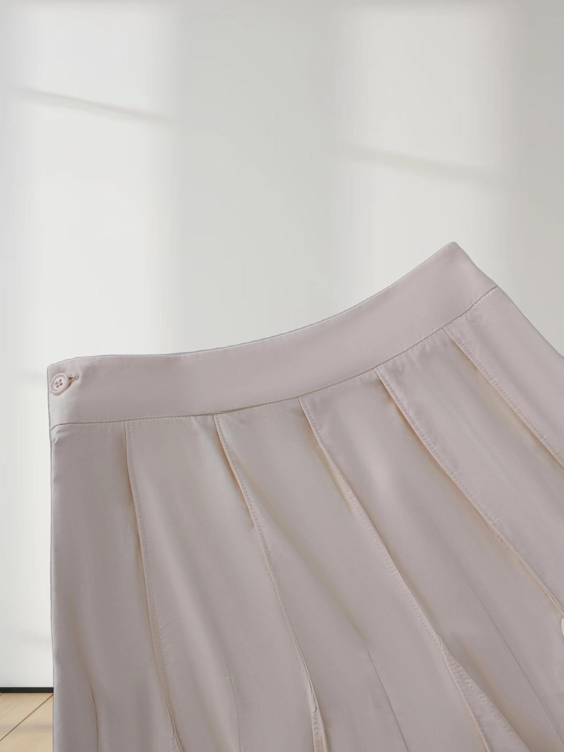 Cotton Pleated Skirt-Cream