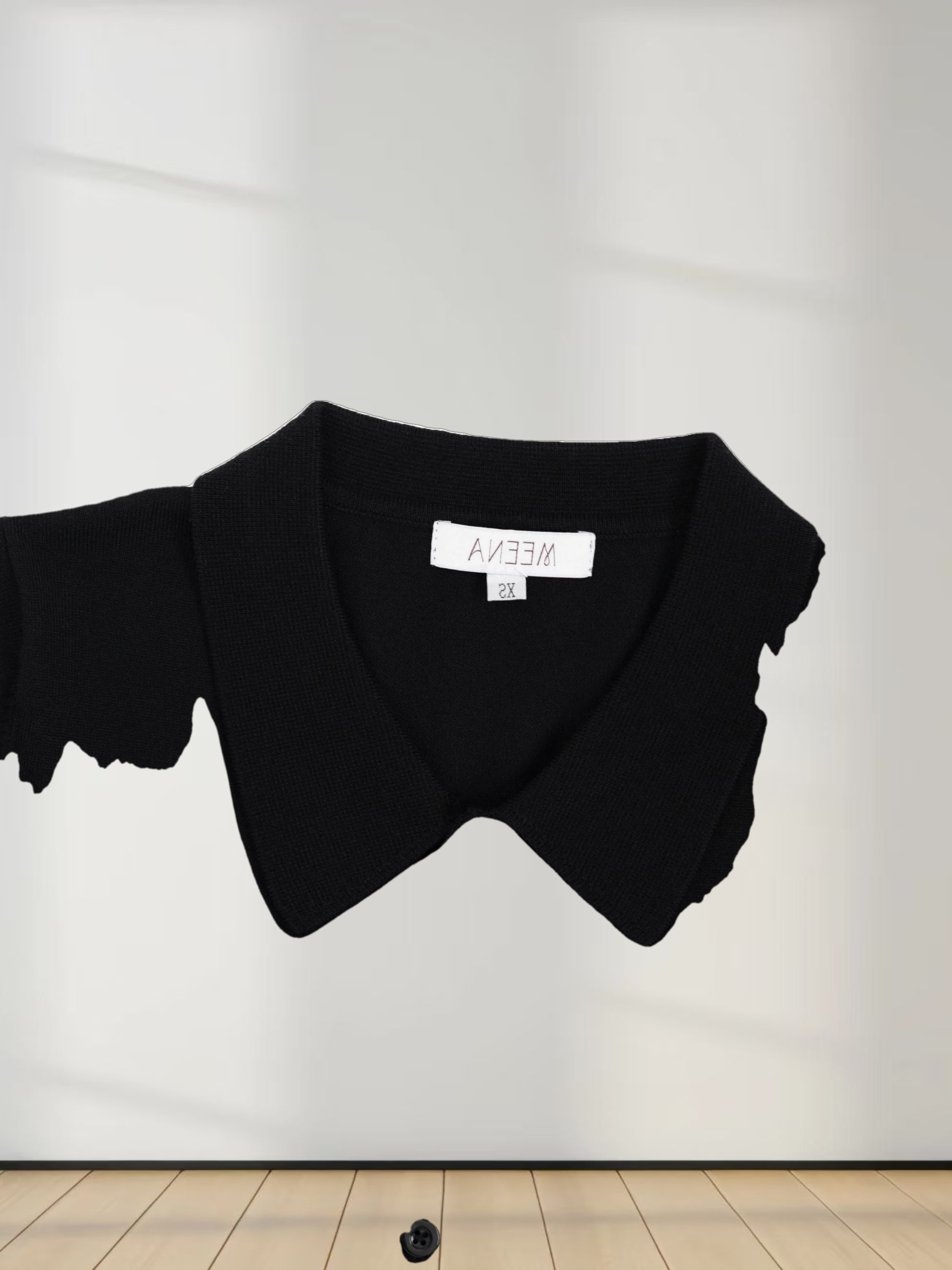 Wool Blend Collared Cardigan-Black