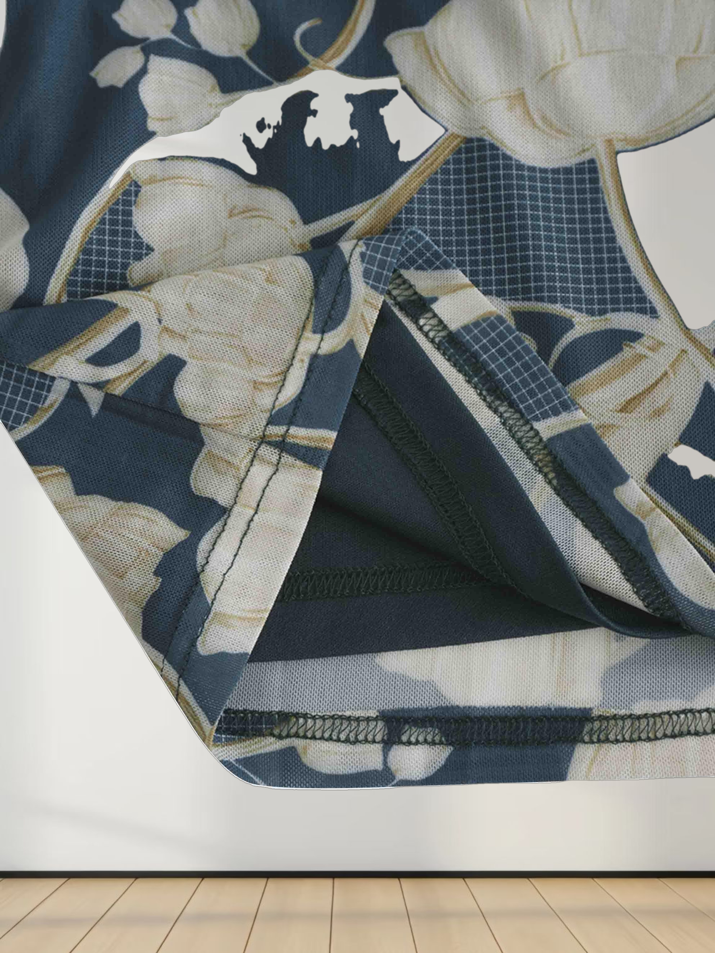 Waist Yoke Dress-Mesh Turquoise Floral