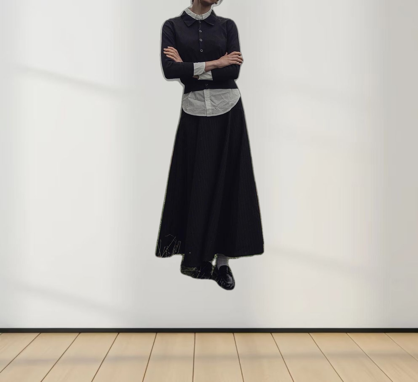 Wool Blend Collared Cardigan-Navy