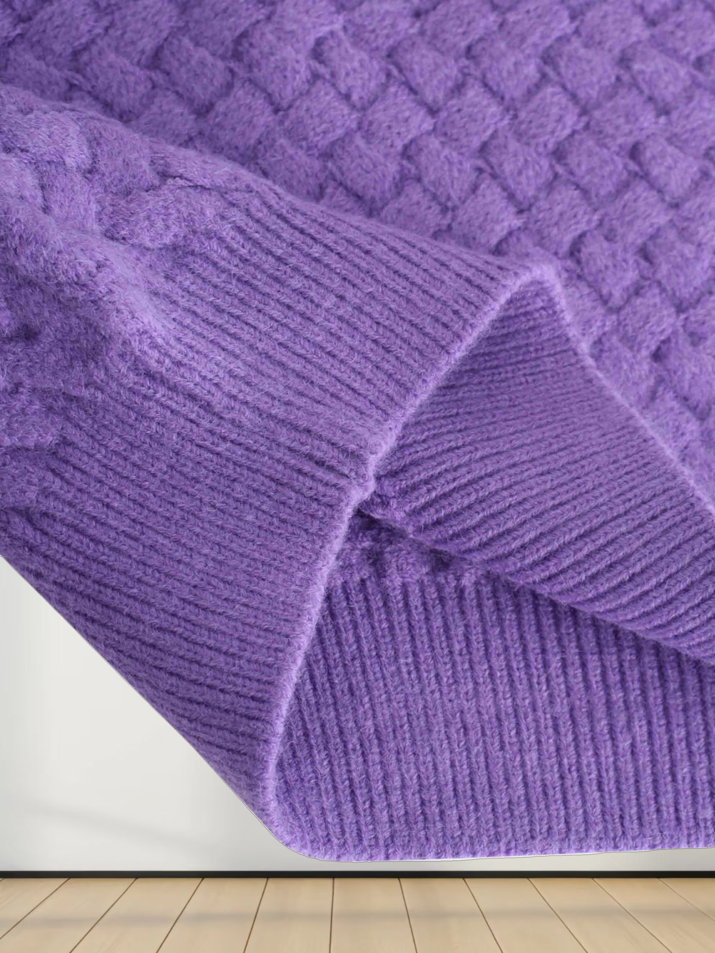 Basketweave Turtleneck Sweater-Purple