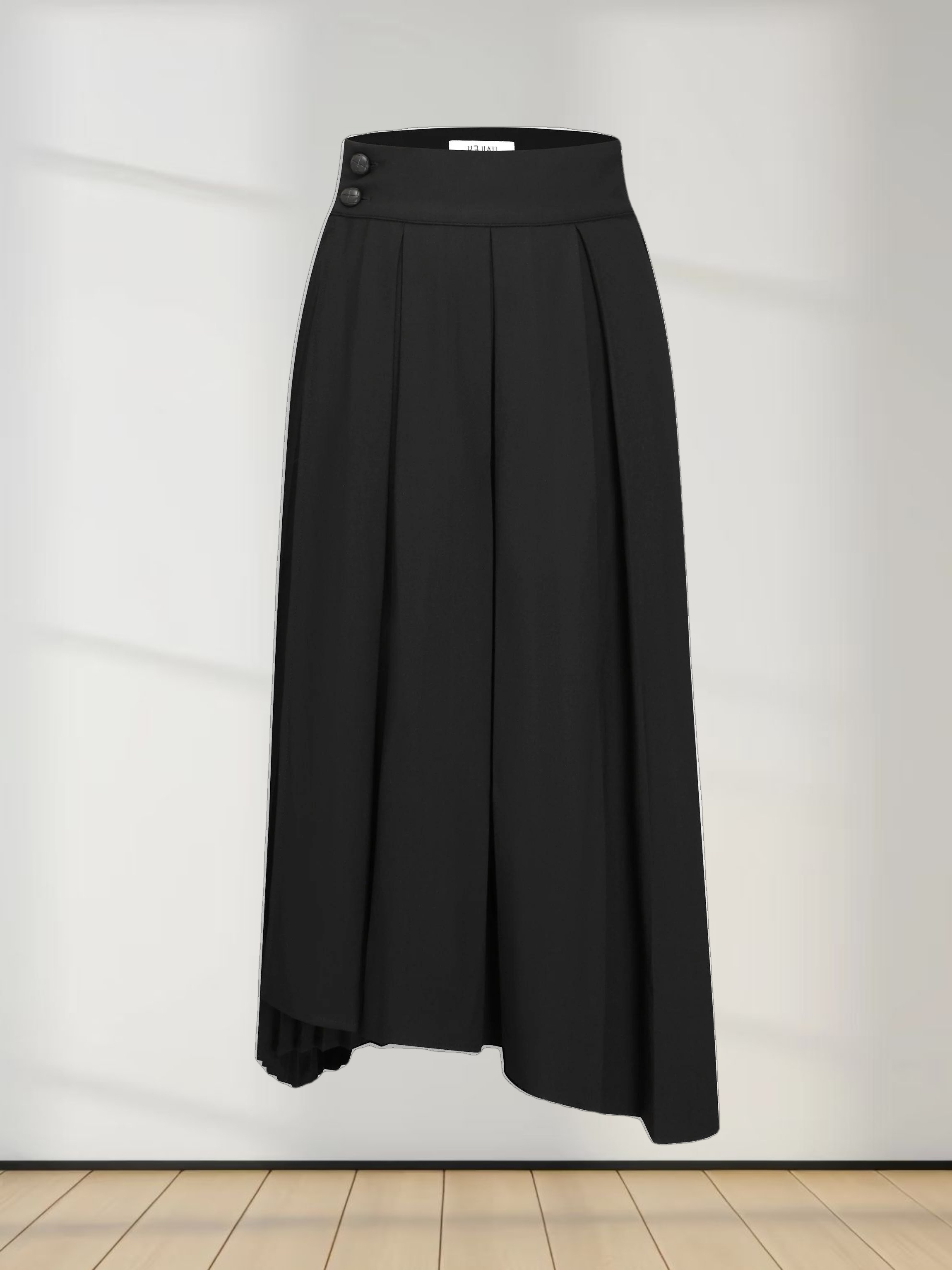 Crossover Mix Pleat Skirt-Black