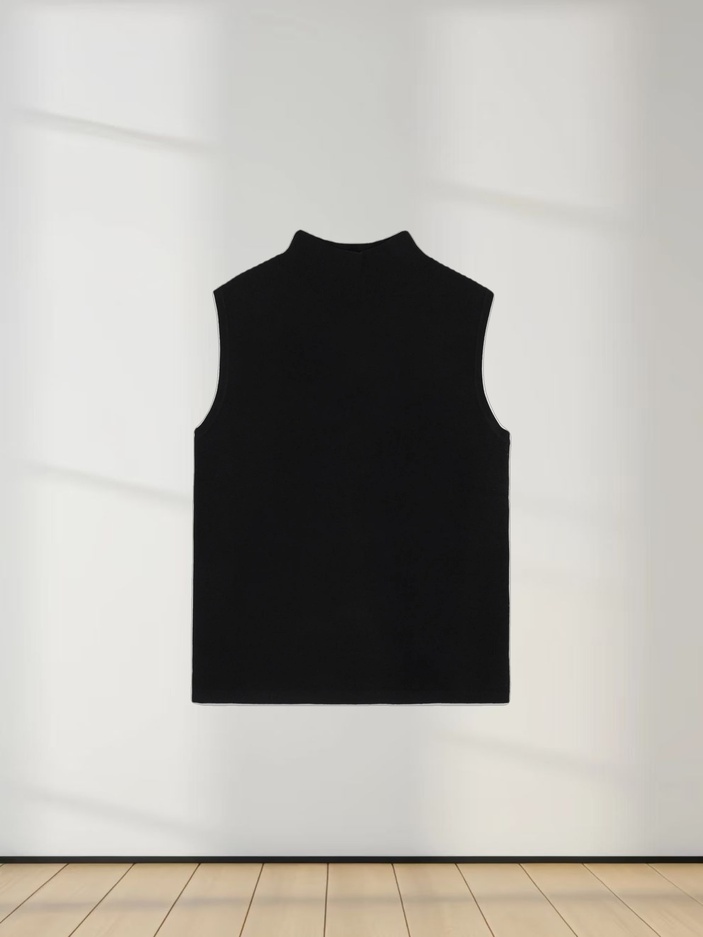 Sleeveless Mock Neck Sweater-Black