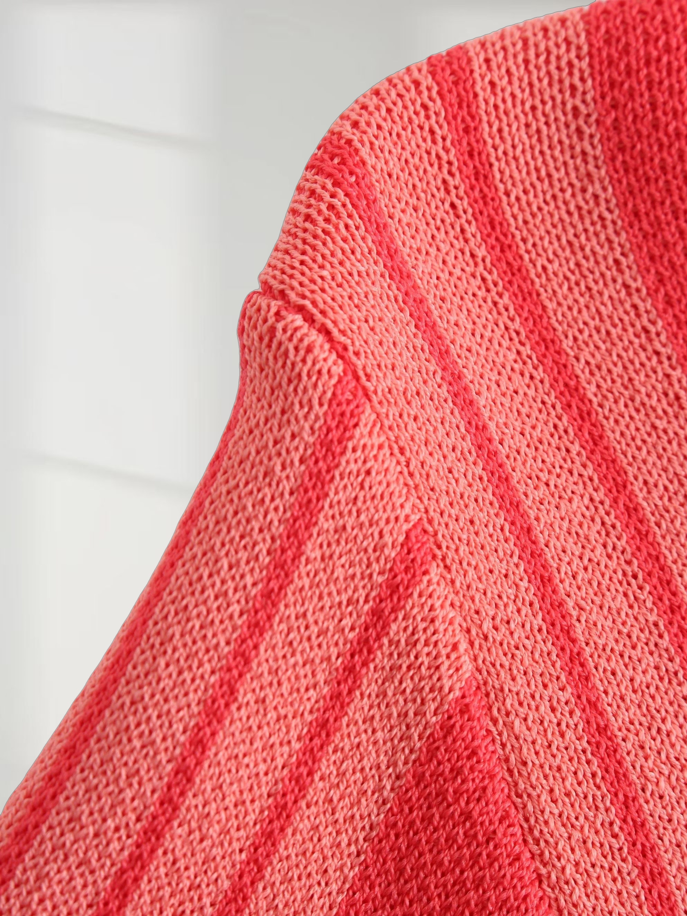 Mixed Stripe Polo Sweater-Coral