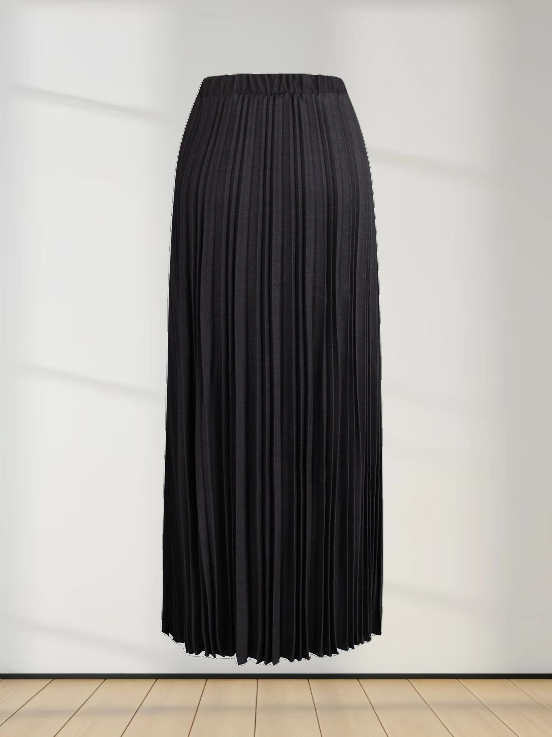 Denim Pleated Skirt-Black Denim