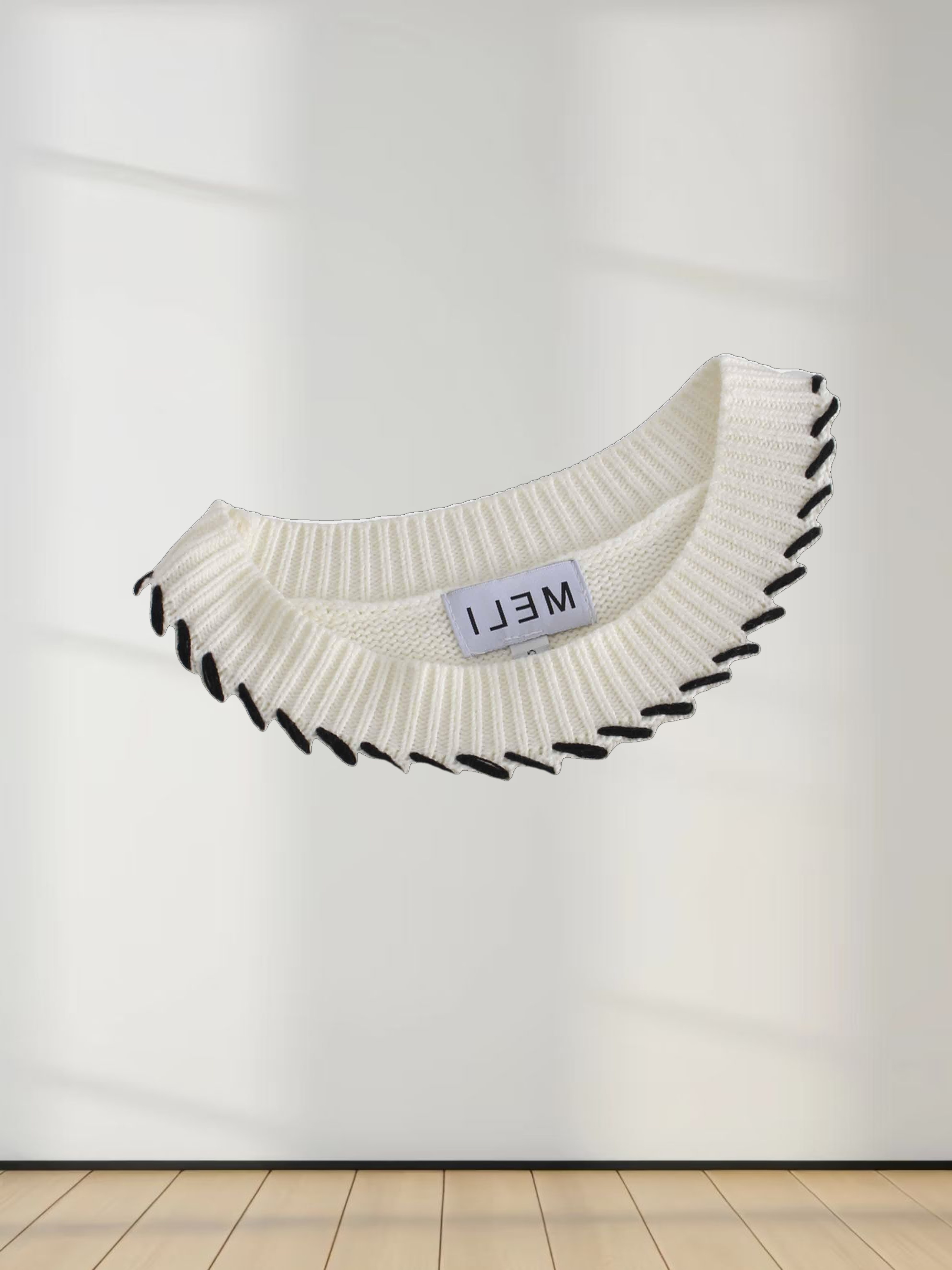 Overlock Stitch Sweater-Cream/Black