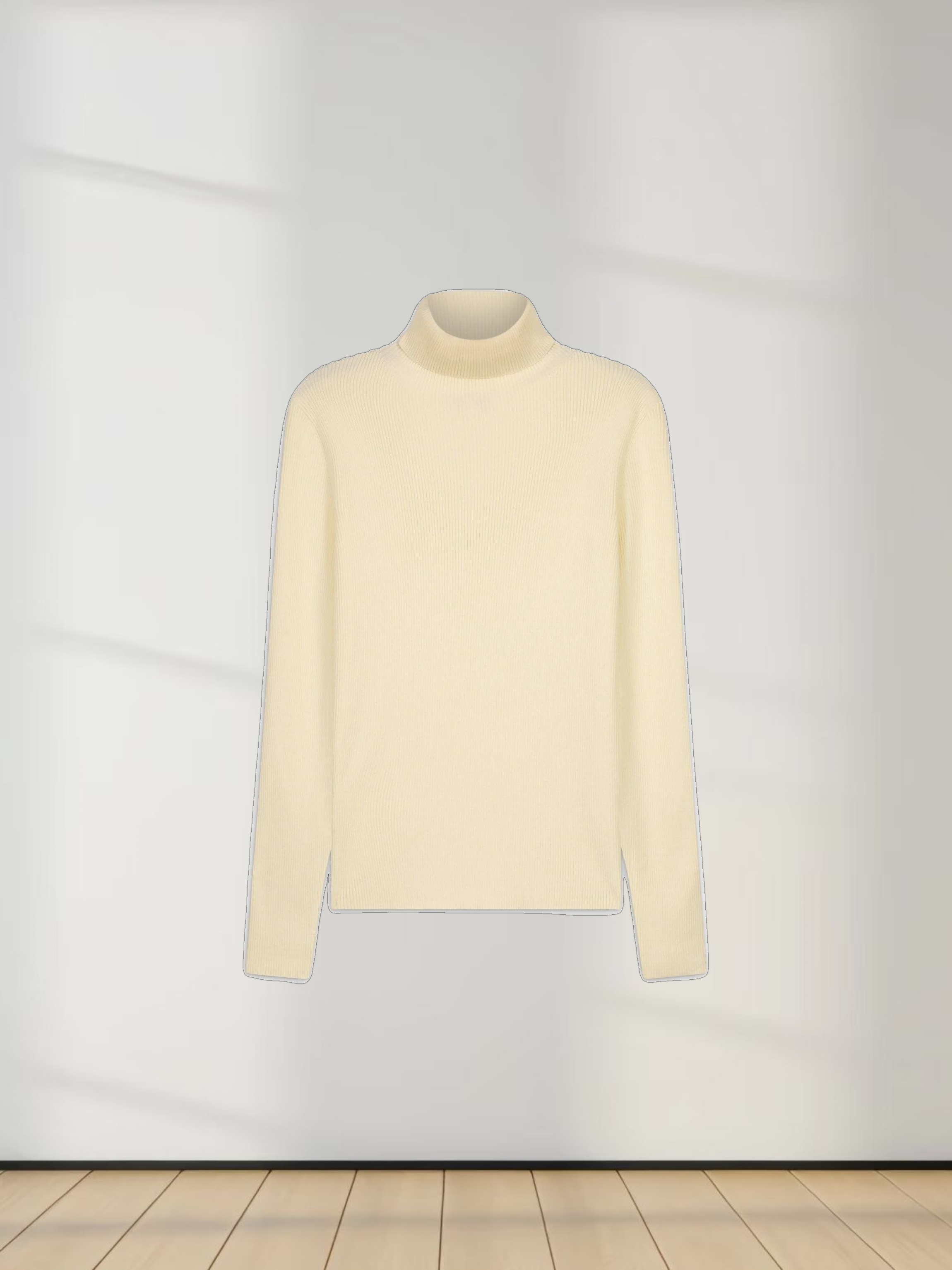 Knit Ribbed Turtleneck-Cream
