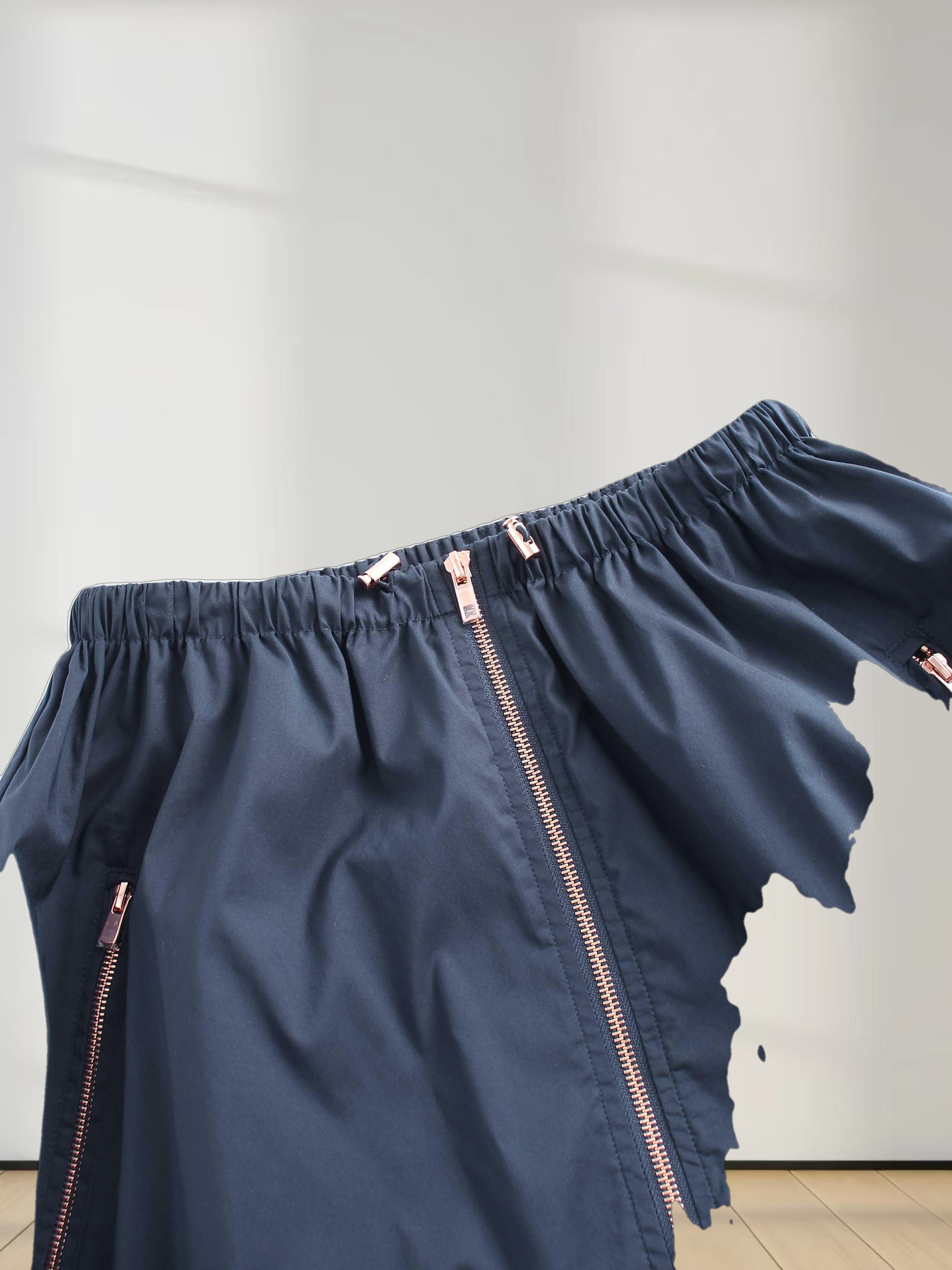 Front Zipper Cotton Circle Skirt-Navy