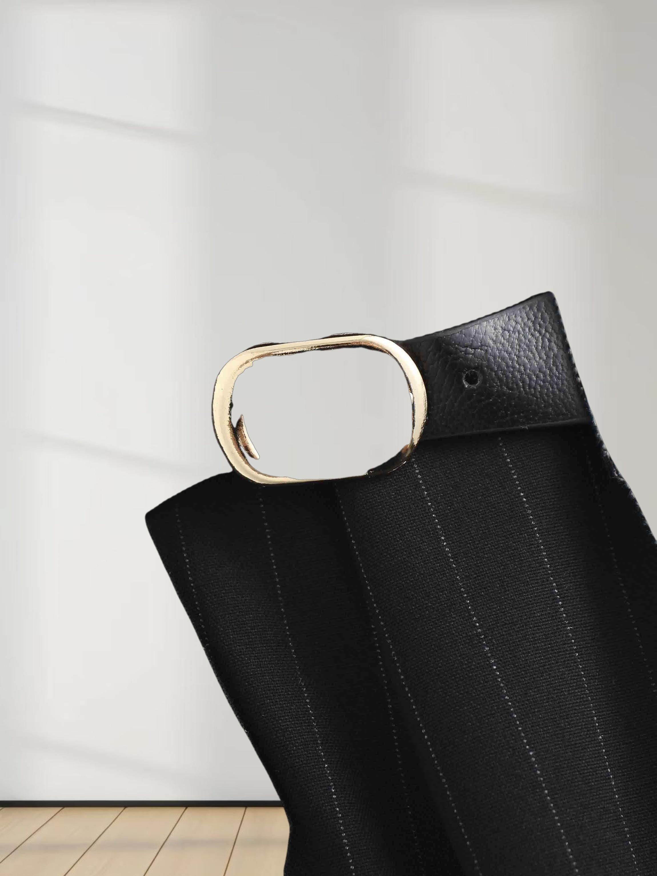 Faux Wrap Pleated Front Buckle Skirt-Pinstripe/Plaid