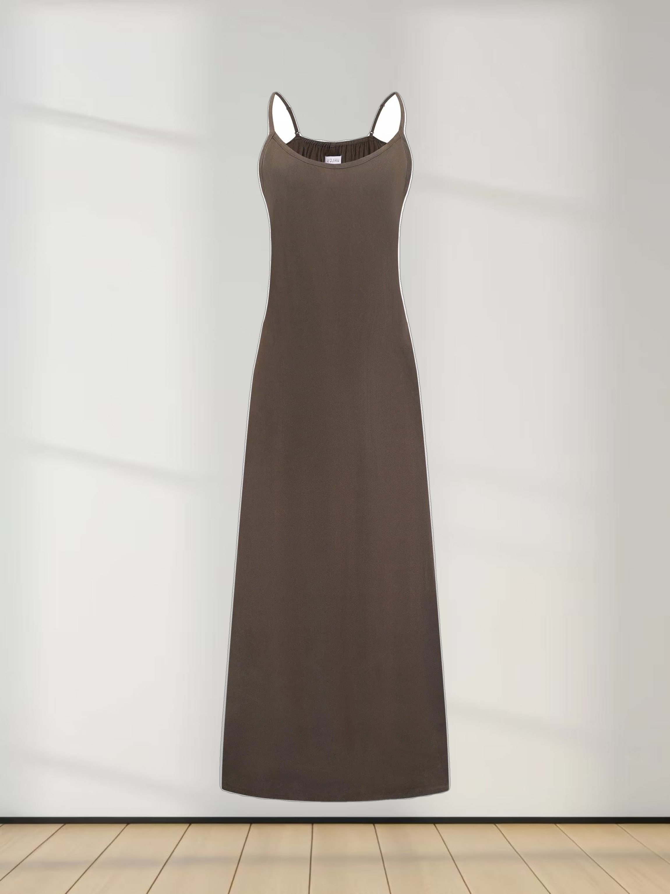 Cupro Crew Neck Slip Dress-Olive