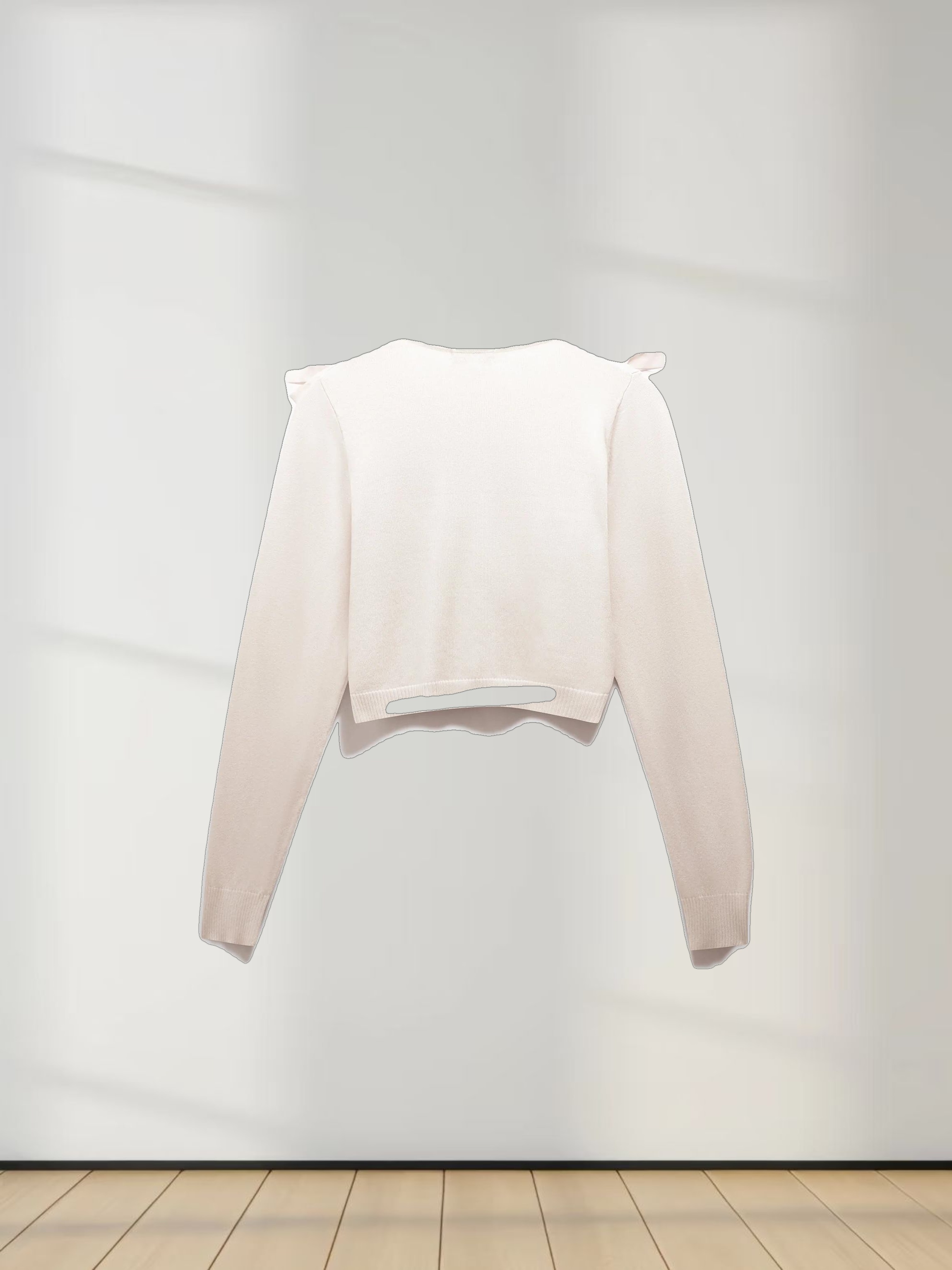 Cropped Bow Cardigan-Cream