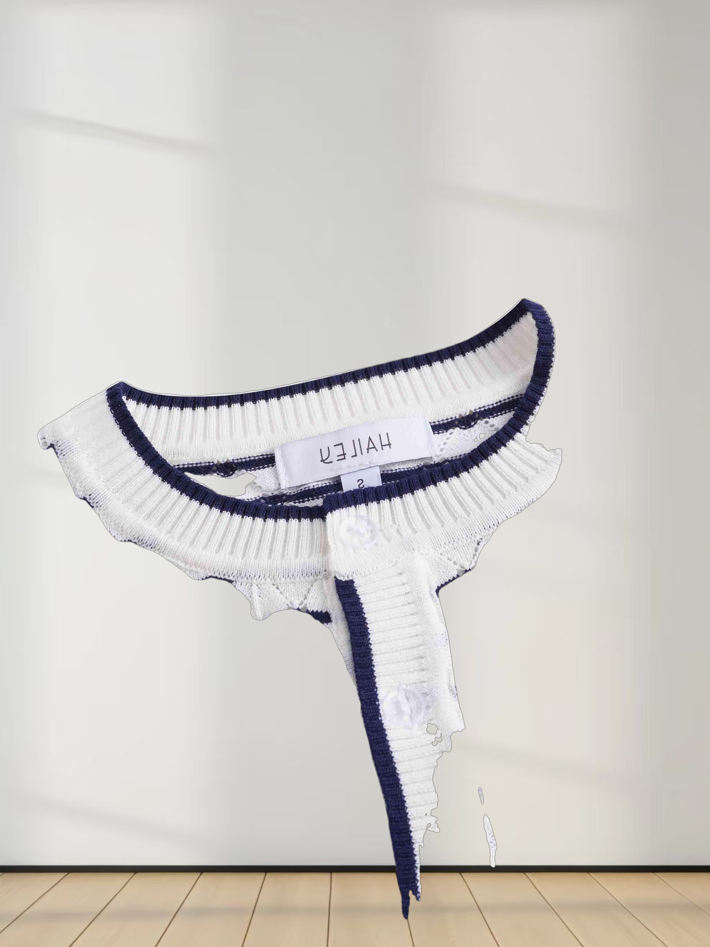 Striped Pointelle Cardigan-Ivory/Navy