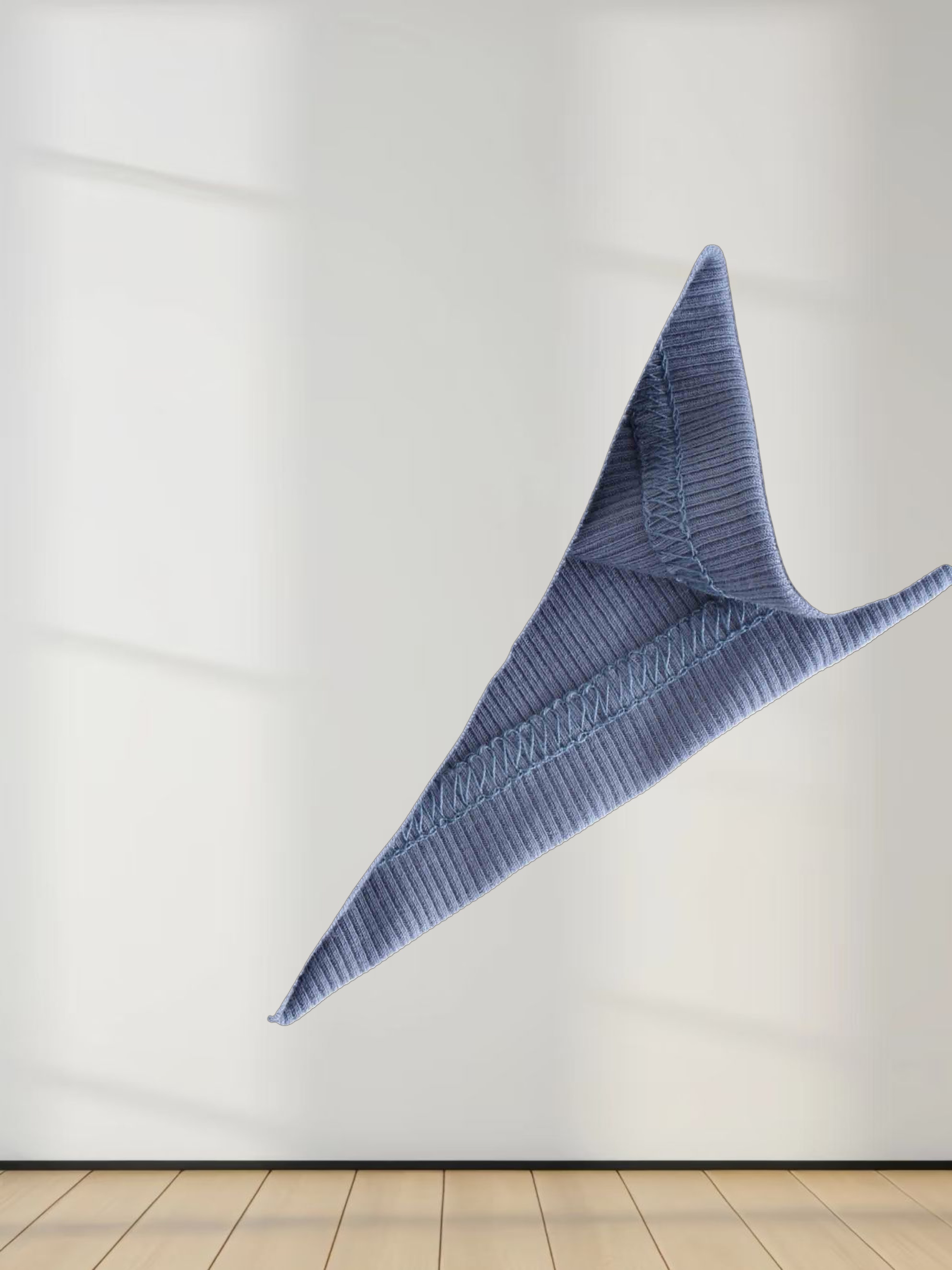 RIBBED HIGH V 3Q-HEATHERED BLUE