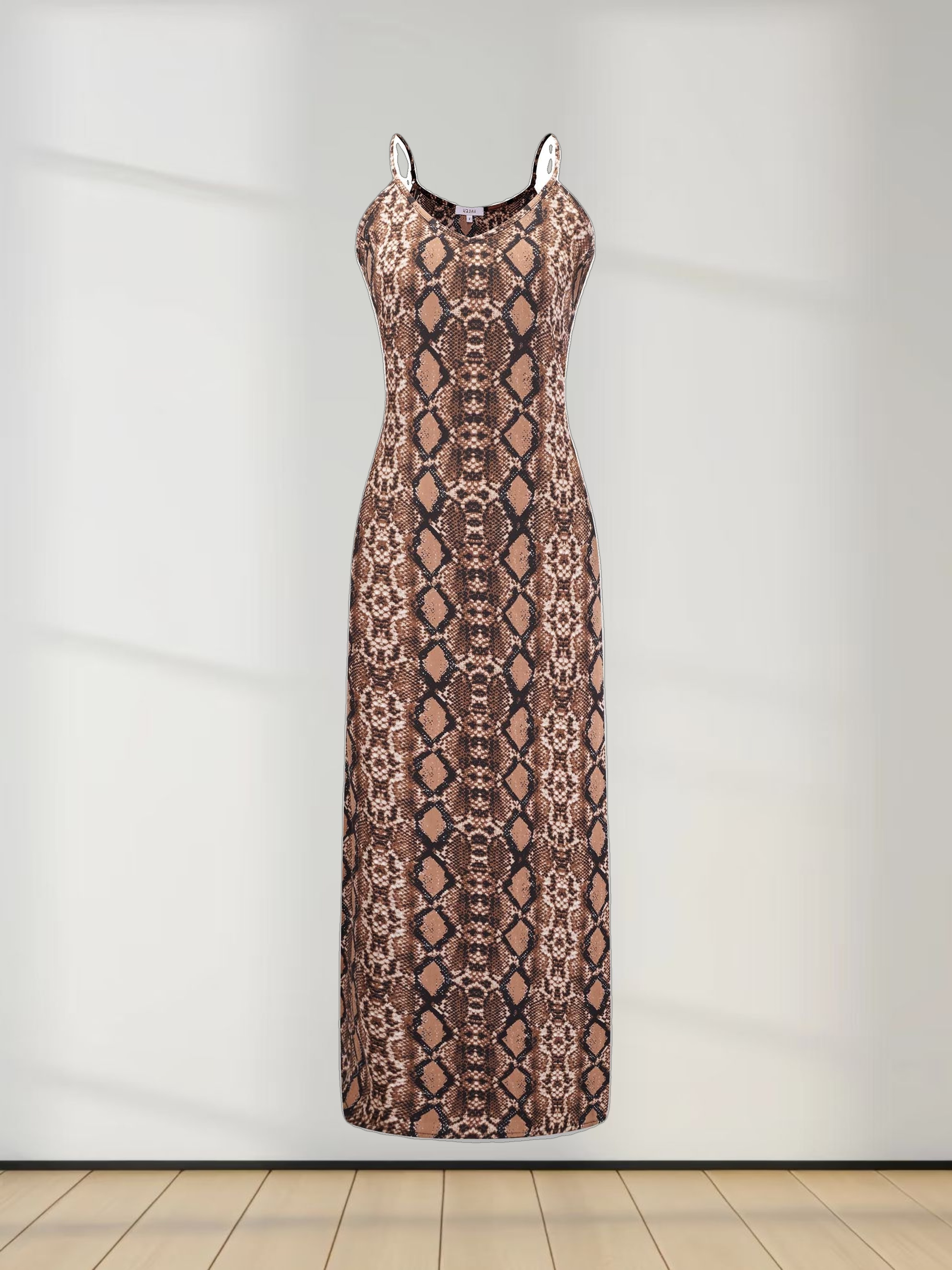 A-Line V Neck Slip Dress-Snakeskin