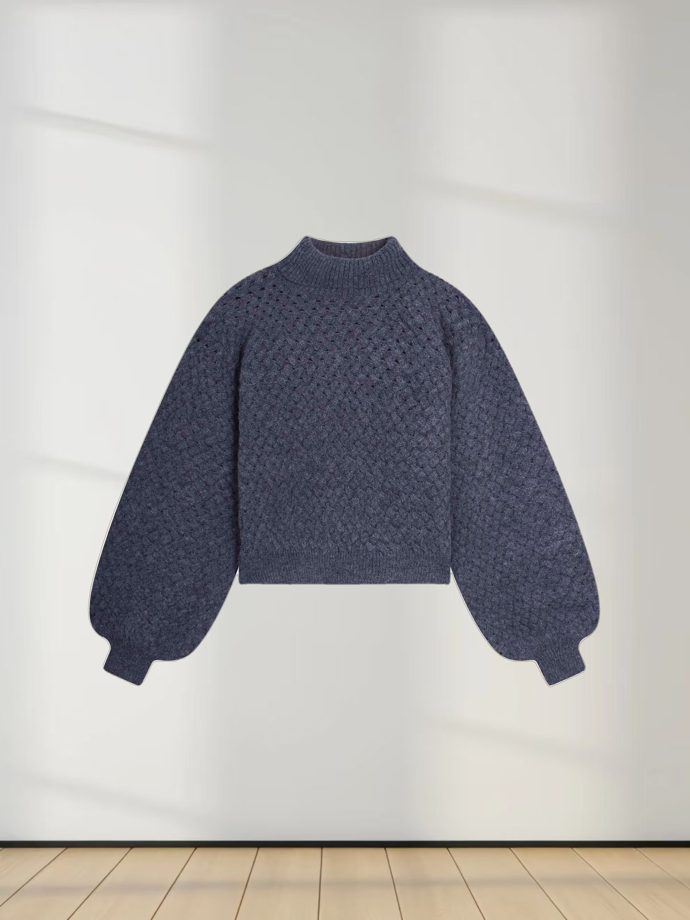 Basketweave Turtleneck Sweater-Heathered Navy