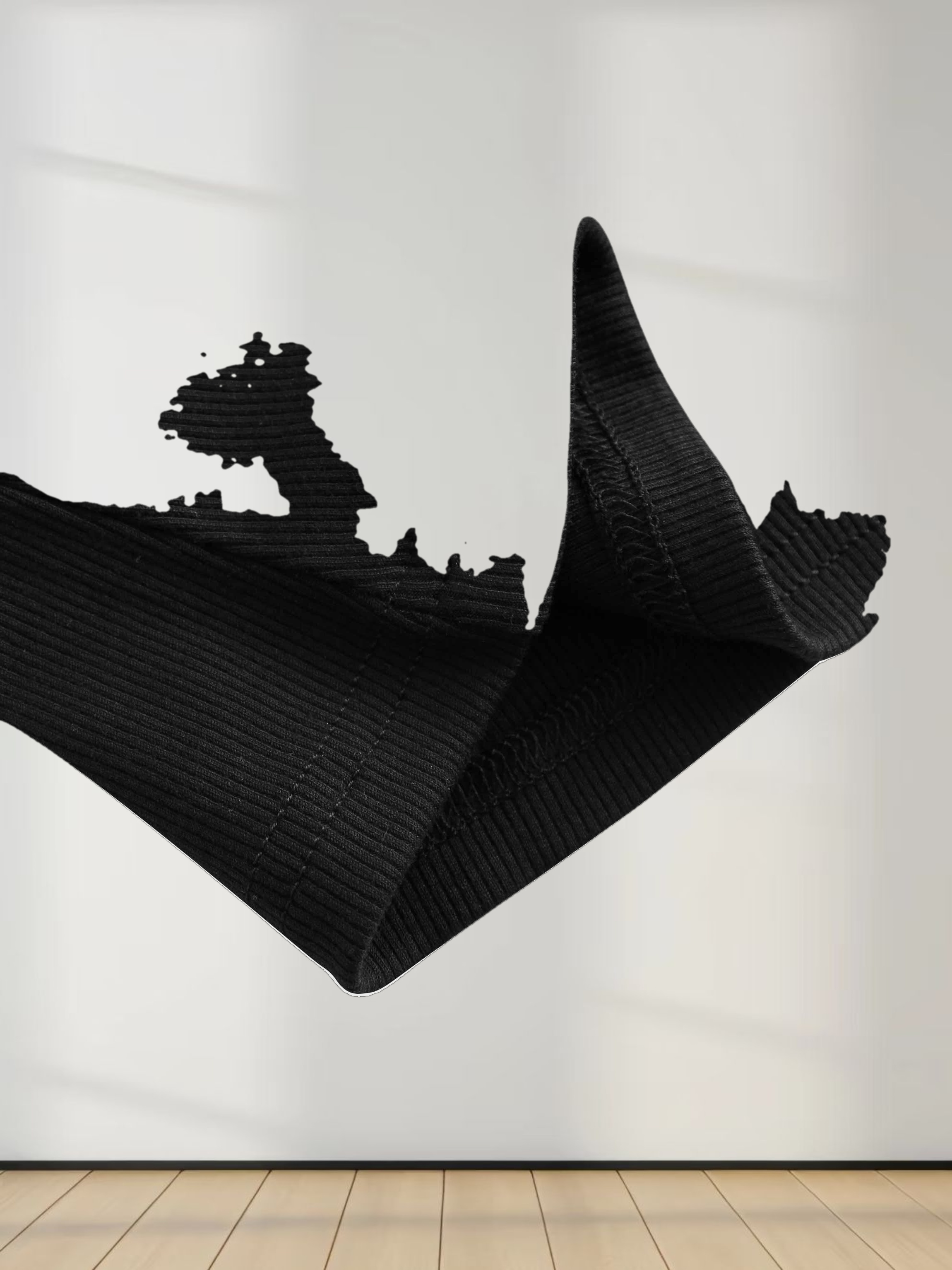 RIBBED HIGH V 3Q - BLACK