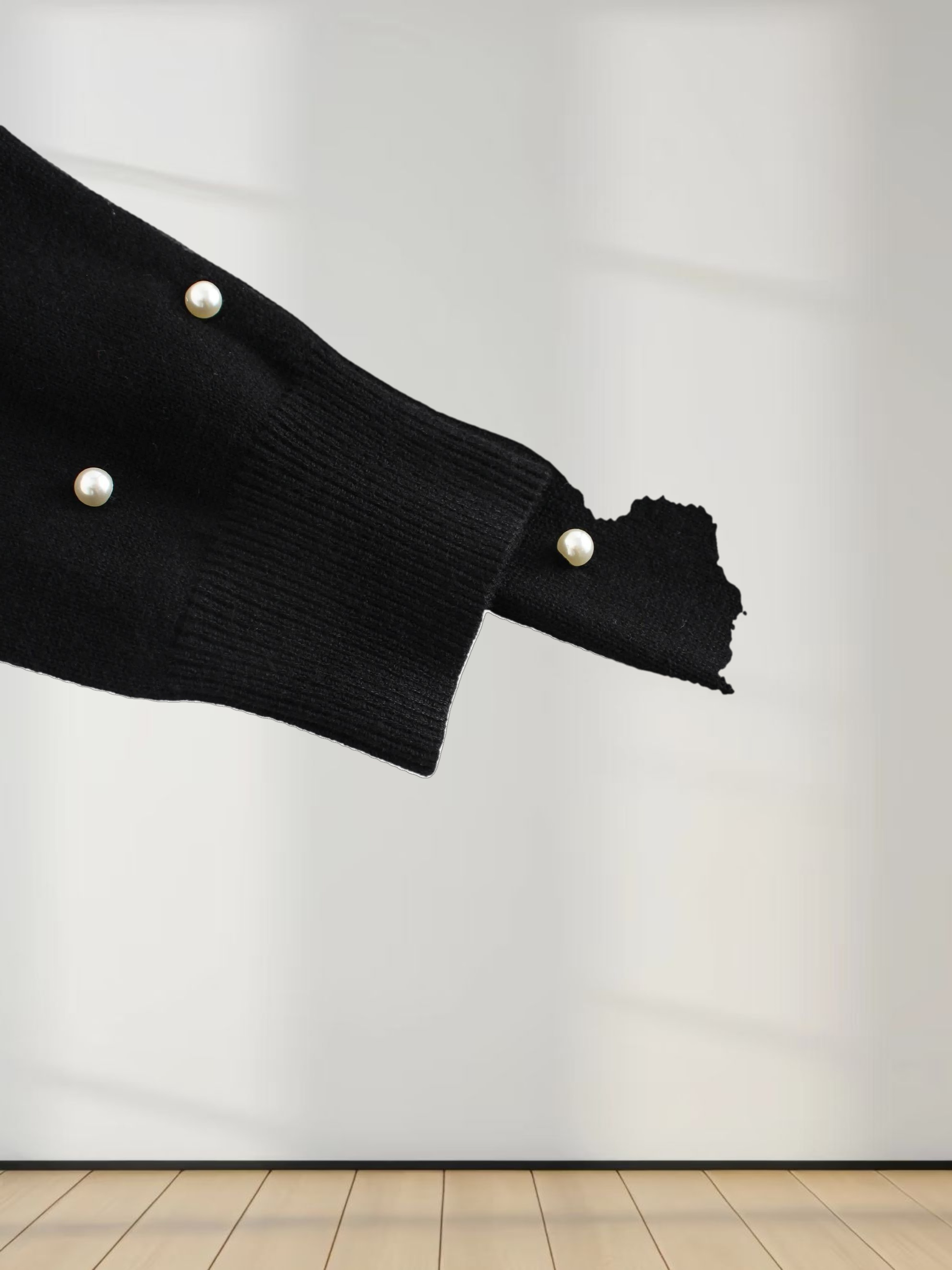 Pearl Embellished Sweater-Black